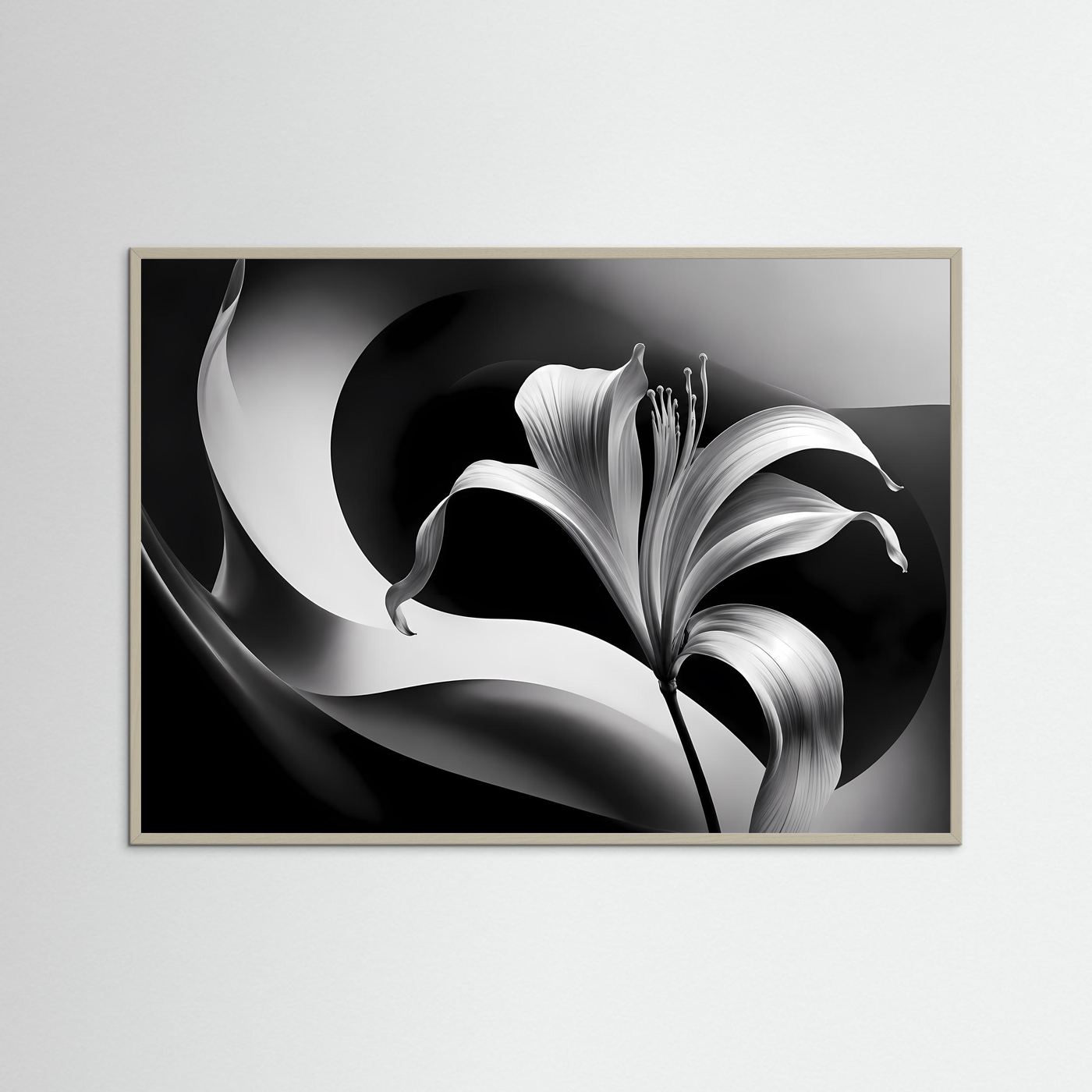 Schwarz-Weiß Lilie Wandbild | Abstrakte Blumen Kunst in Schwarz & Weiß