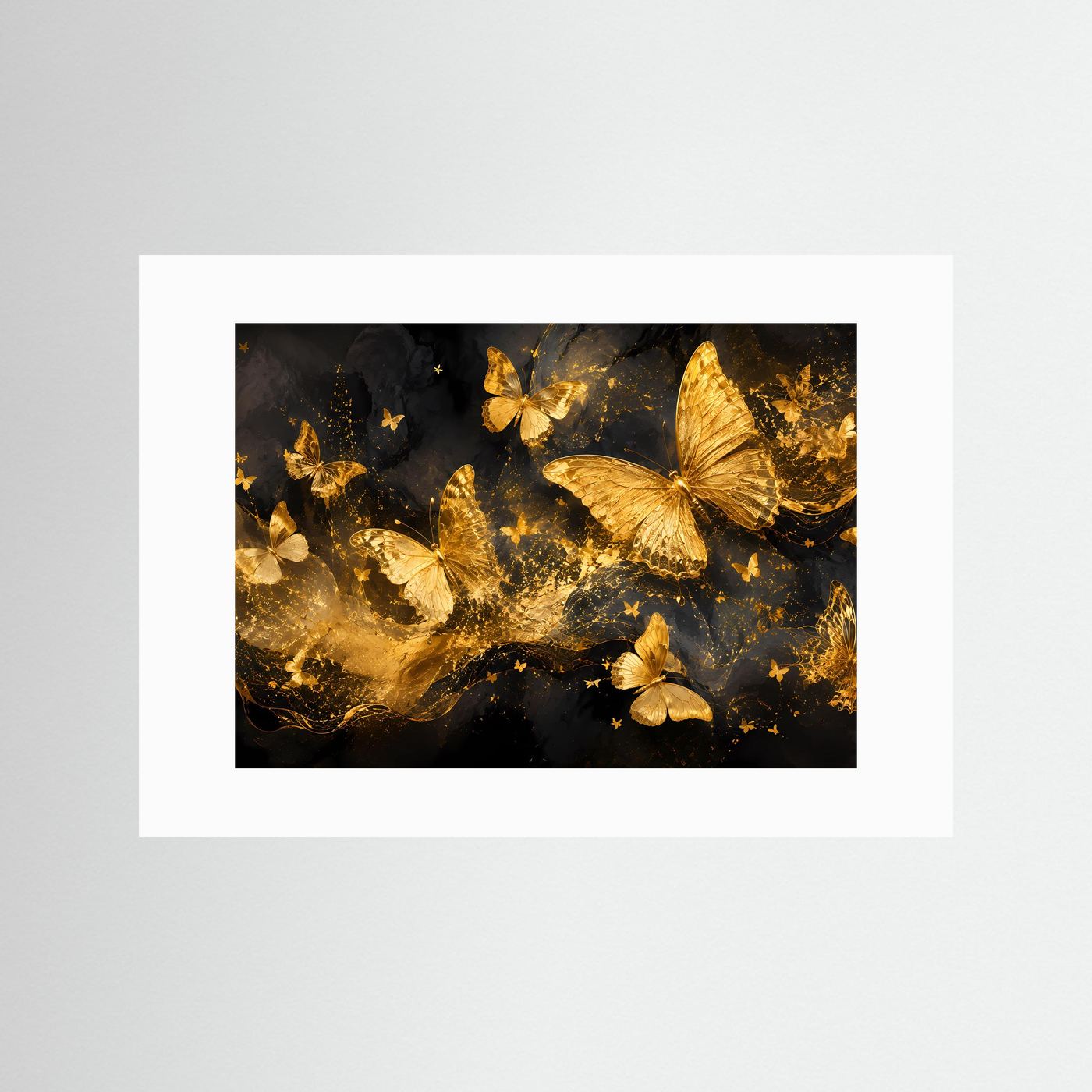 Goldene Schmetterlinge Poster | Luxuriöse Schwarz Gold Wandkunst | Elegantes Abstraktes Schmetterlingsbild | Modernes Wandbild | Premium Wall Art