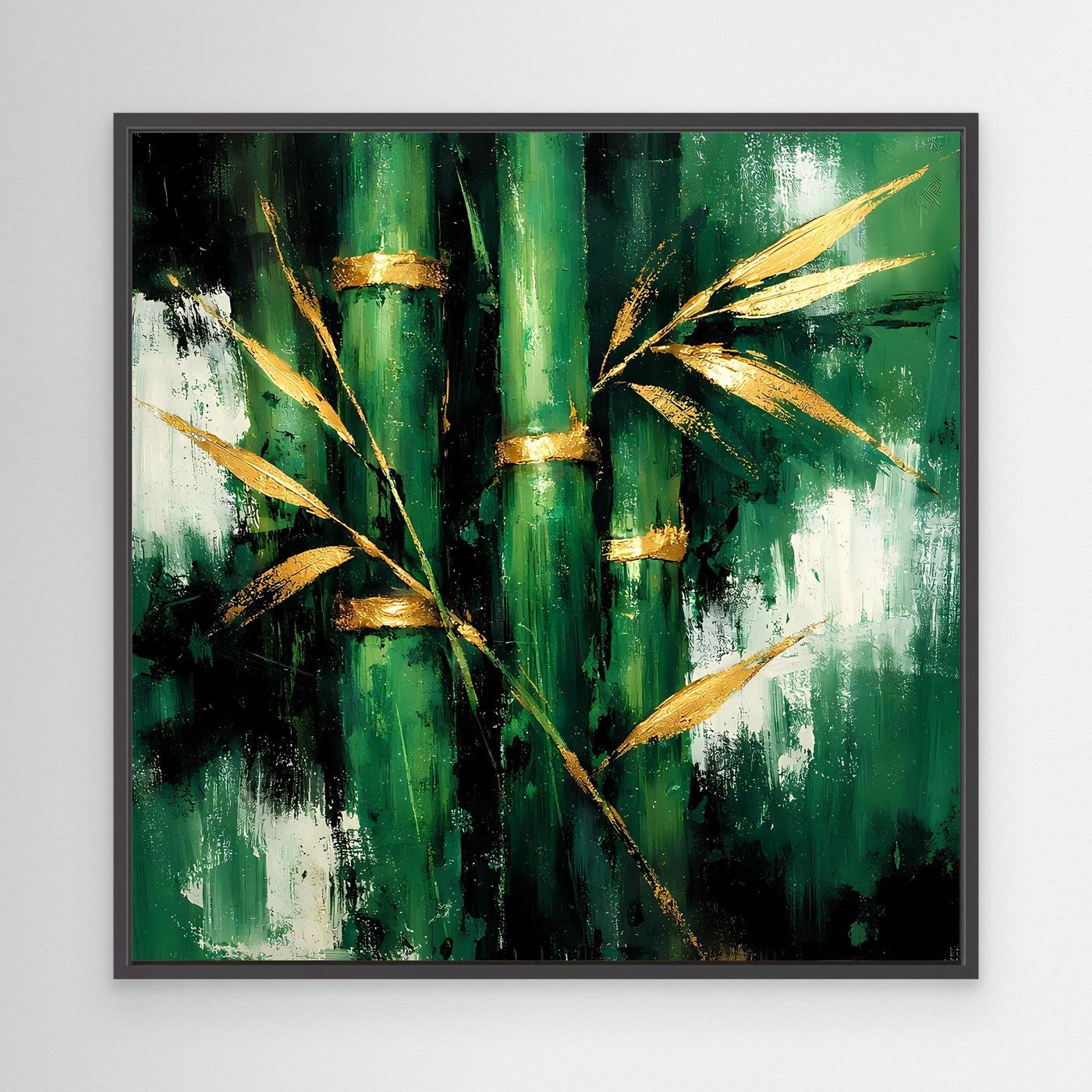 Leinwand Abstraktes Bambus Gemälde in Grün und Gold | Modernes Natur Wandbild