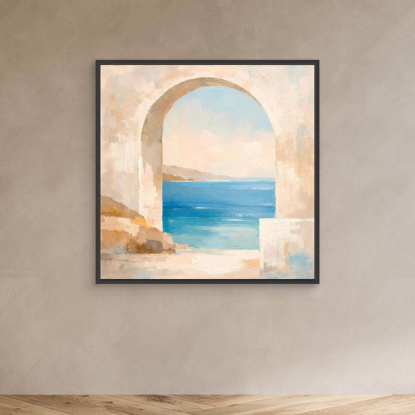 Leinwand Mediterraner Torbogen mit Meerblick | Abstraktes Ozean Wandbild