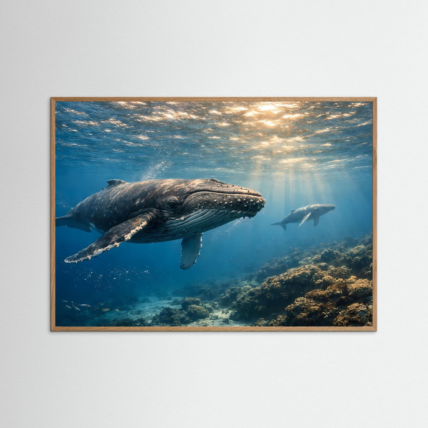Majestätische Buckelwale im tiefen Ozean | Panorama Unterwasserwelt & Meer Poster Querformat