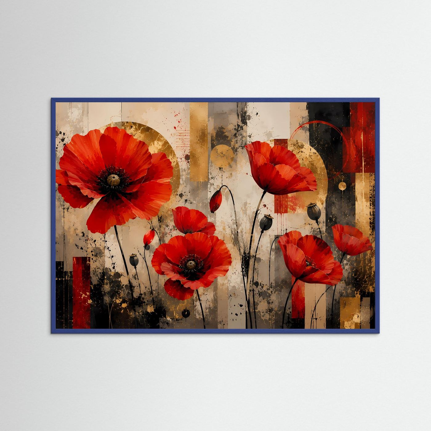 Leuchtende Mohnblumen in Rot & Gold | Abstrakte Blumen Kunst & Wandbild