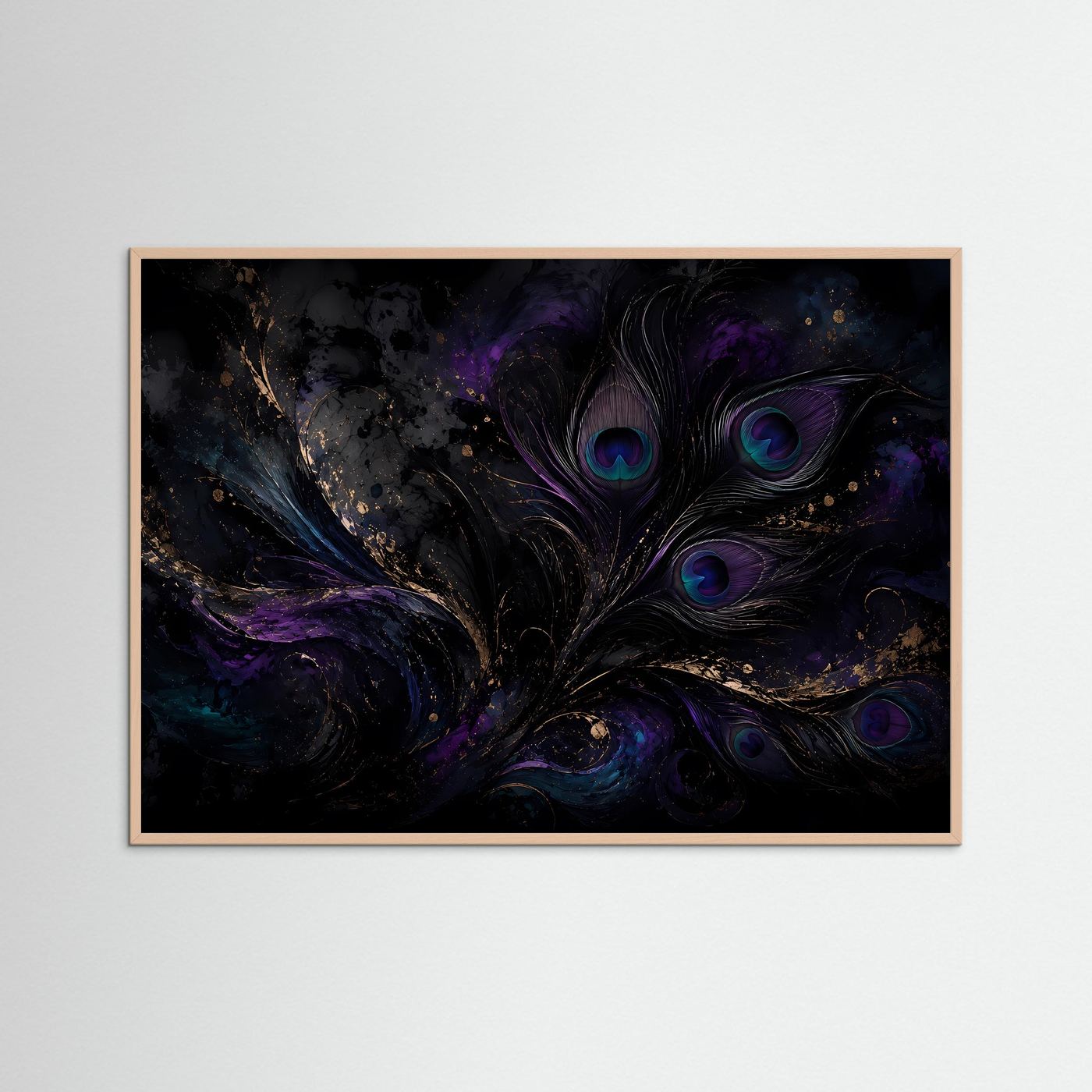 Mystische Pfauenfedern in Violett & Gold | Elegante abstrakte Federkunst