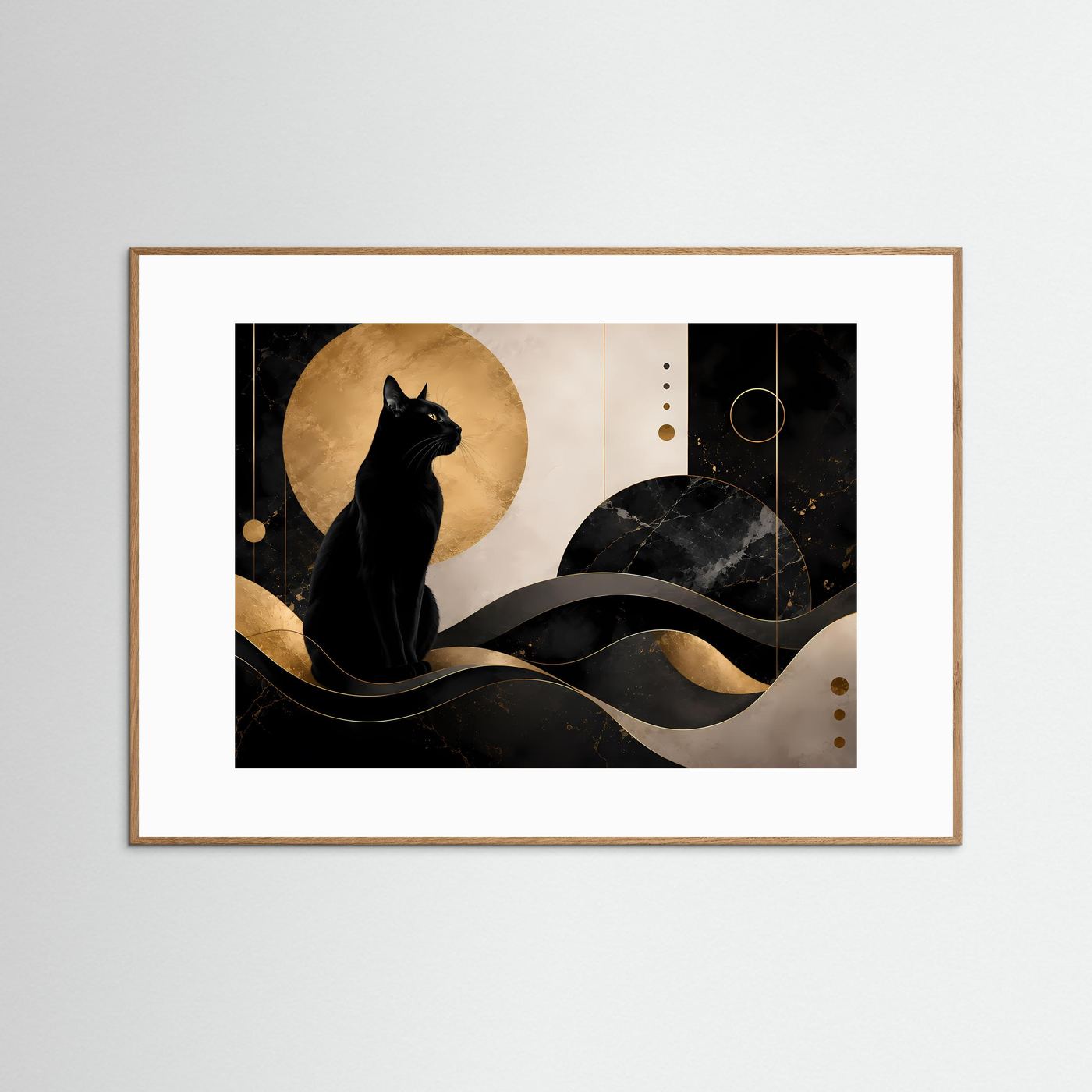 Schwarze Katze in Gold & Schwarz | Elegante abstrakte Katzenkunst
