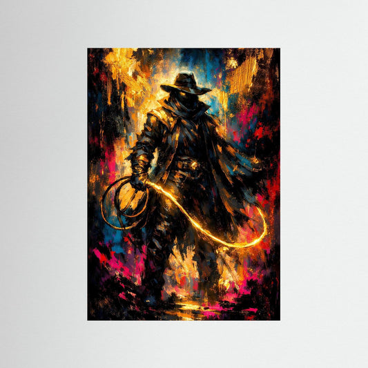 Cowboy-Poster mit goldener Peitsche und abstraktem Westernmotiv, Hochformat