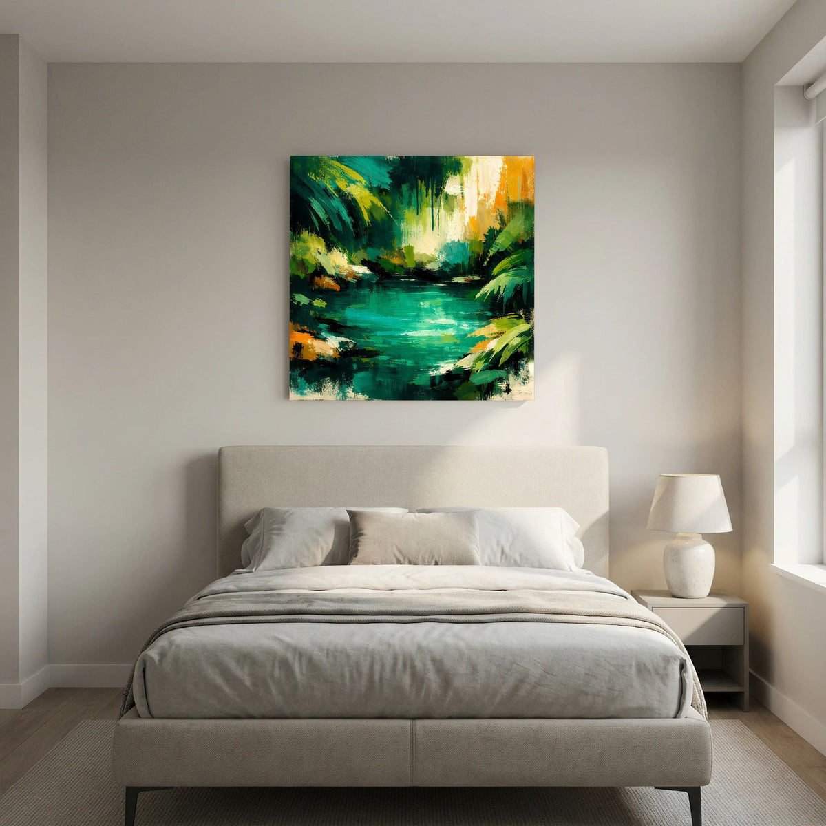 Leinwand Abstraktes Dschungelgewässer | Modernes Urwald Wandbild Smaragdgrün