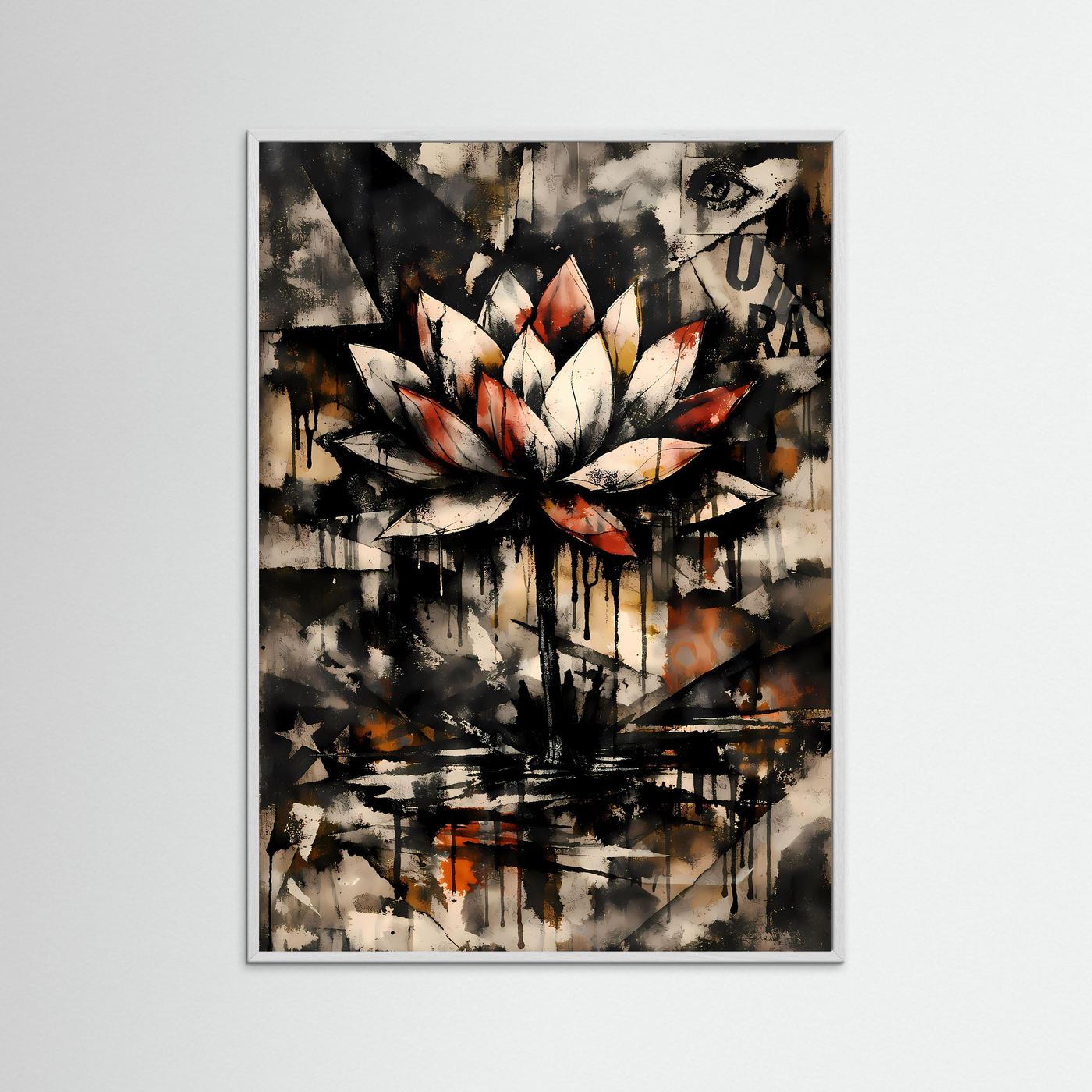 Die Kunst der Erleuchtung | Luxuriöses Lotusblüten Poster in Terrakotta, Creme & Schwarz | Abstraktes Kunstposter Hochformat