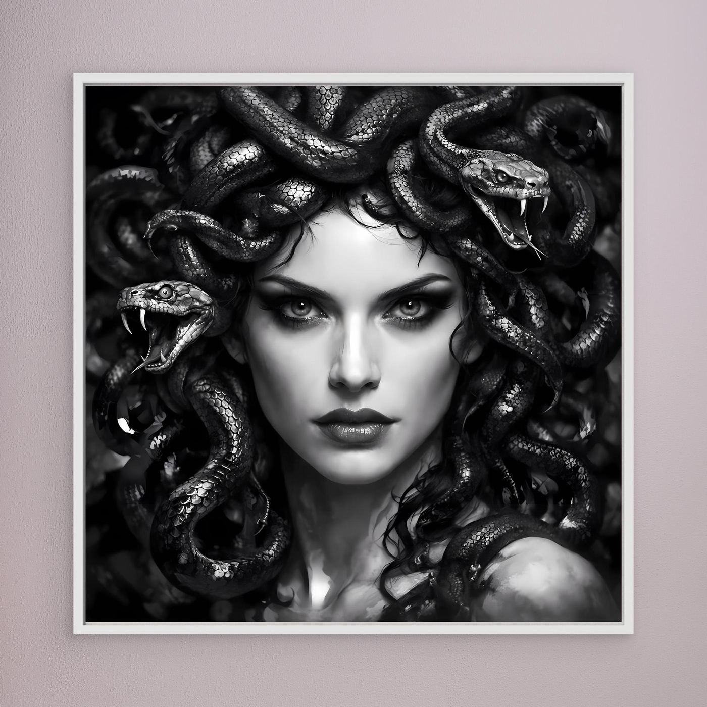 Leinwand Mystische Medusa im Schlangenkleid | Düsteres Mythologie Wandbild