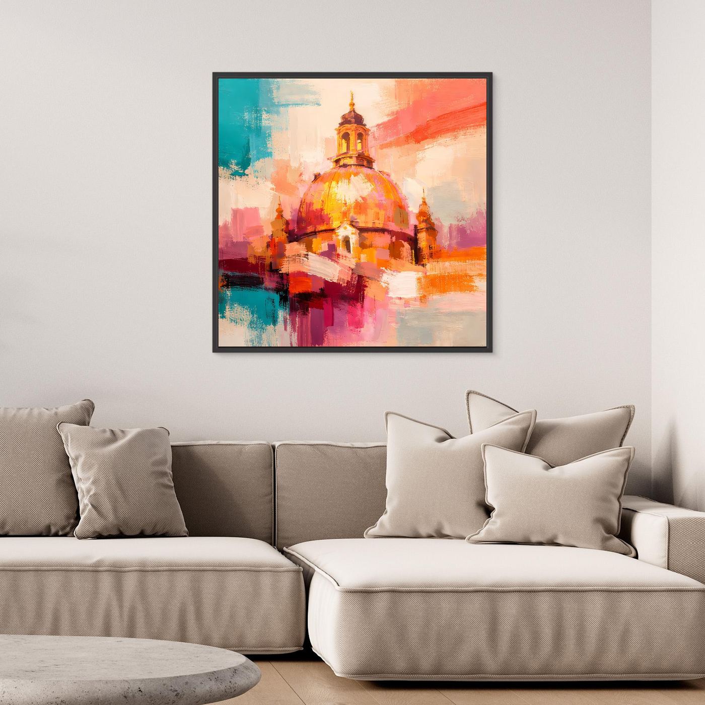 Leinwand Dresden Frauenkirche Wandbild | Abstraktes Architektur Bild Bunt