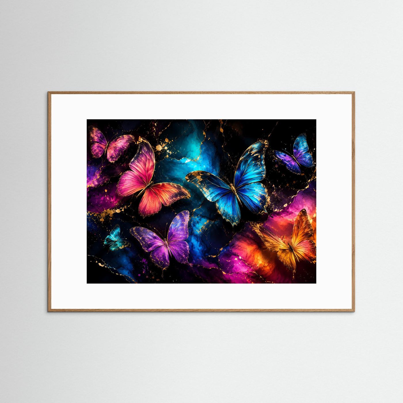 Faszinierende Schmetterlinge mit Goldakzenten | Modernes Insekten & Kunst Poster Querformat