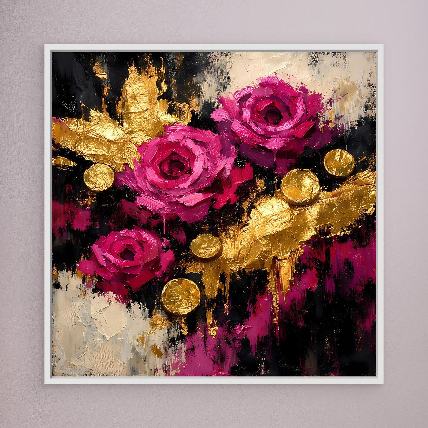 Leinwand Elegante Rosen in Magenta | Abstraktes Blumen Wandbild Gold