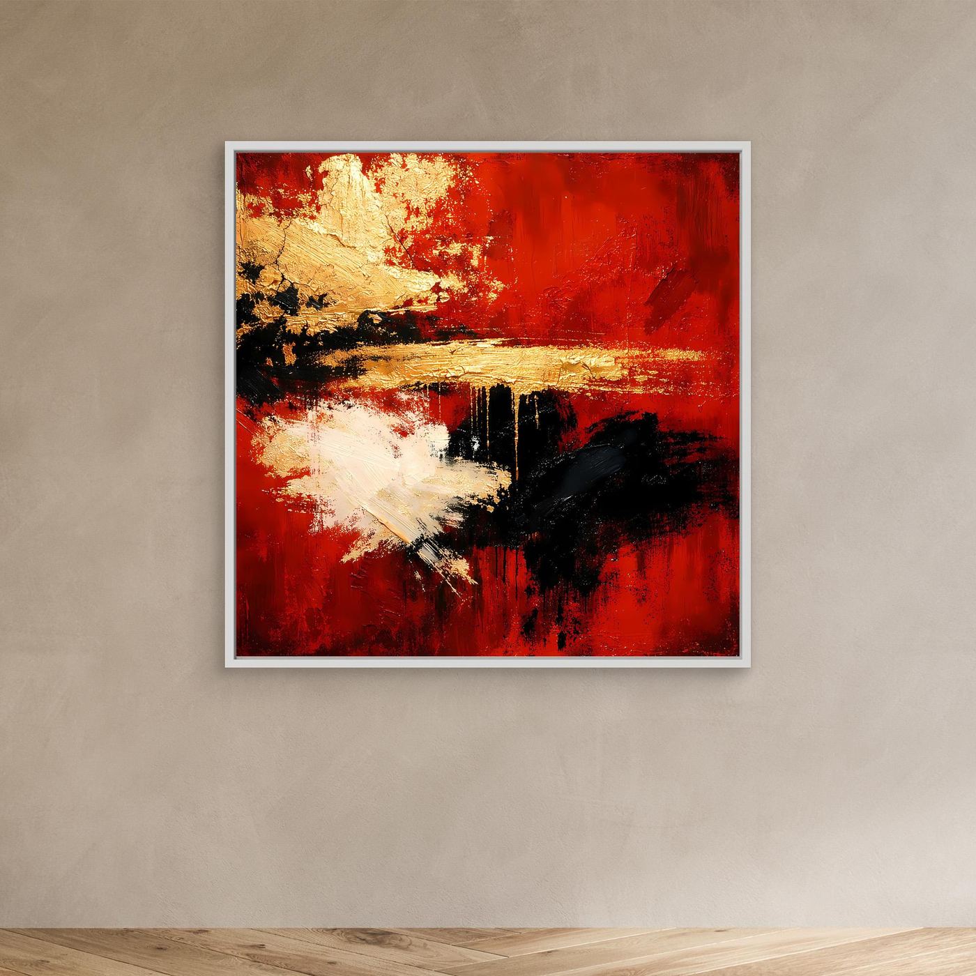 Leinwand Abstraktes Farbspiel in Rot und Gold | Modernes Progressives Wandbild