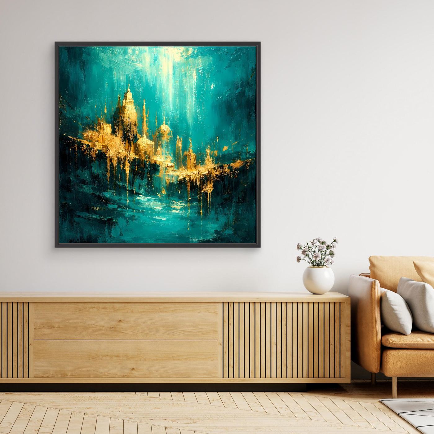 Leinwand Magische Goldene Stadt Atlantis | Abstraktes Unterwasser Wandbild
