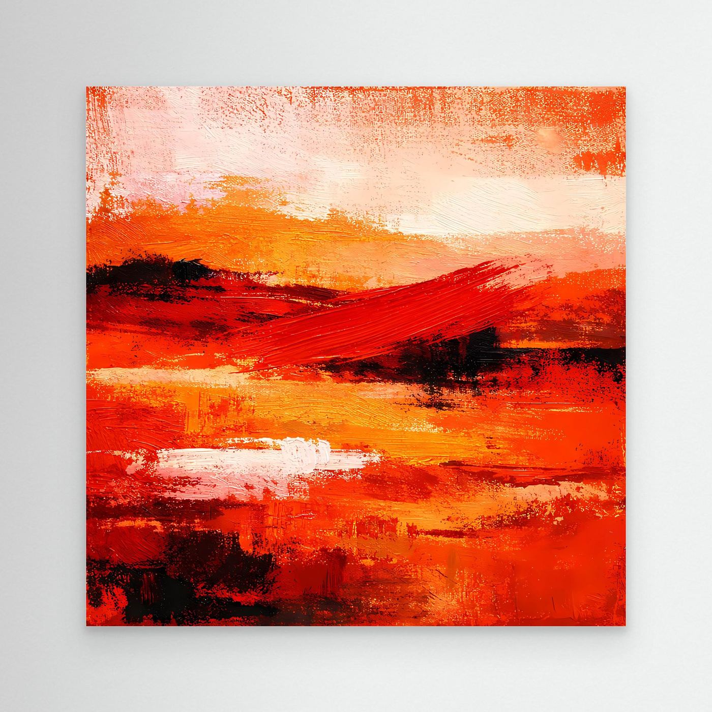 Abstraktes Leinwand-Wandbild mit roten und orangefarbenen Pinselstrichen, ohne Rahmen