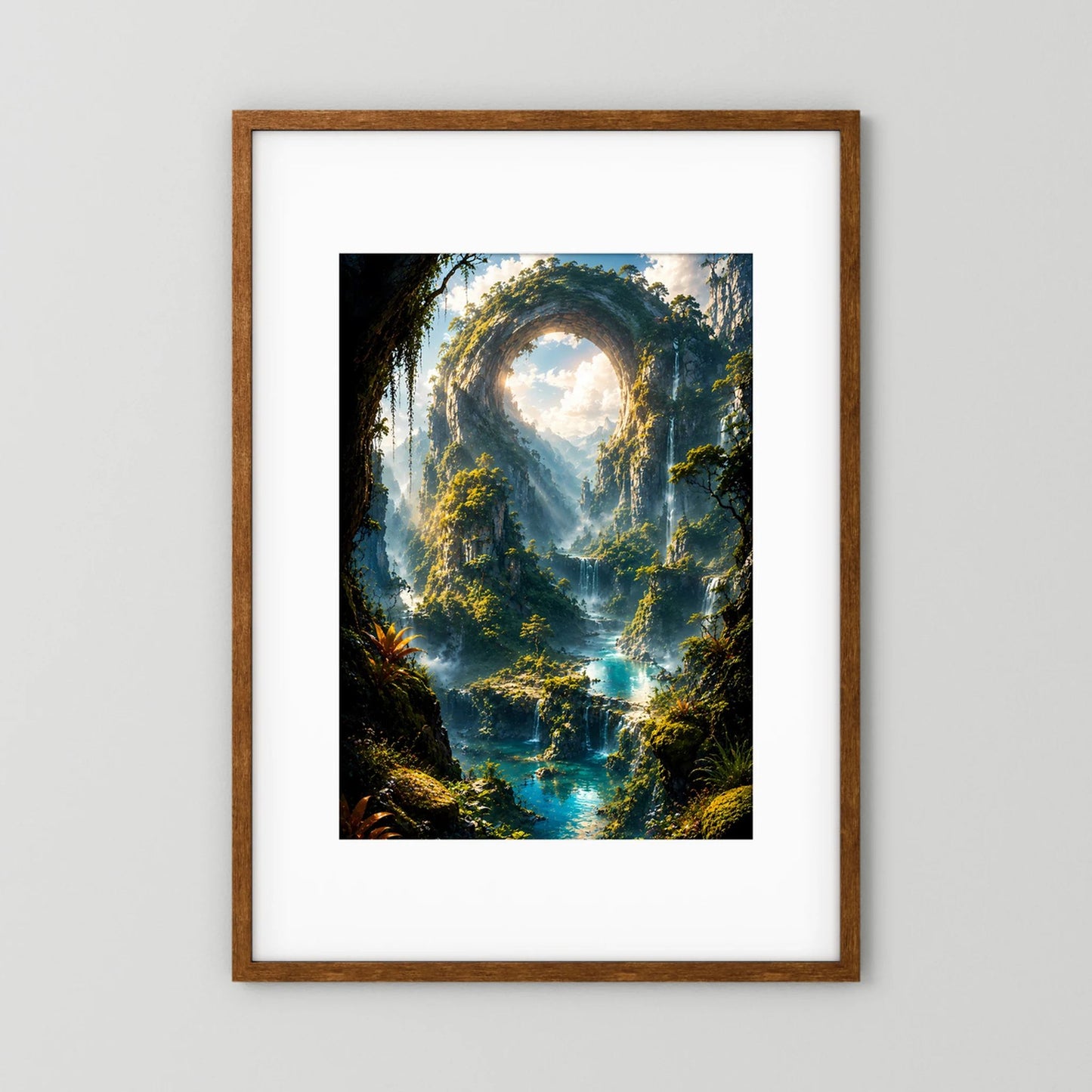 Mystisches Felsentor im Dschungel | Türkise Wasserfälle & verborgene Bergwelt | Poster Hochformat