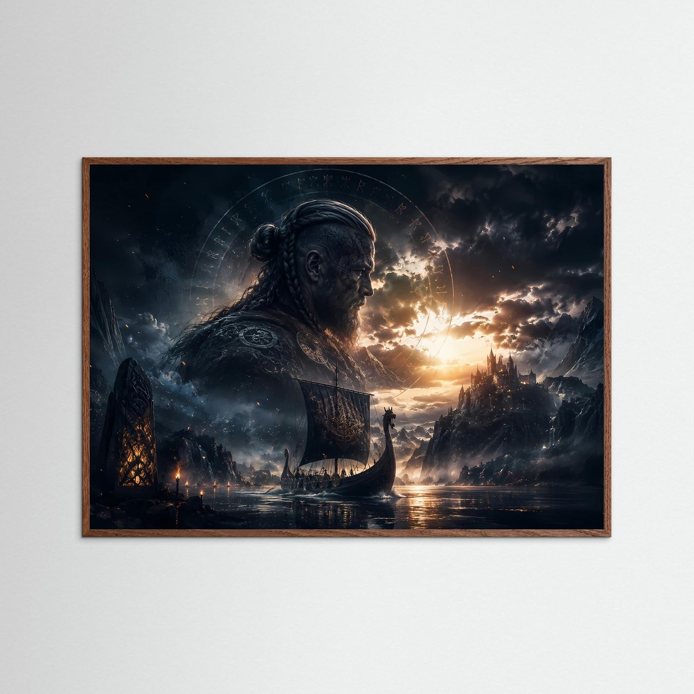Wikinger Poster Querformat | Nordische Mythologie Wandbild | Epische Viking Fantasy Landschaft