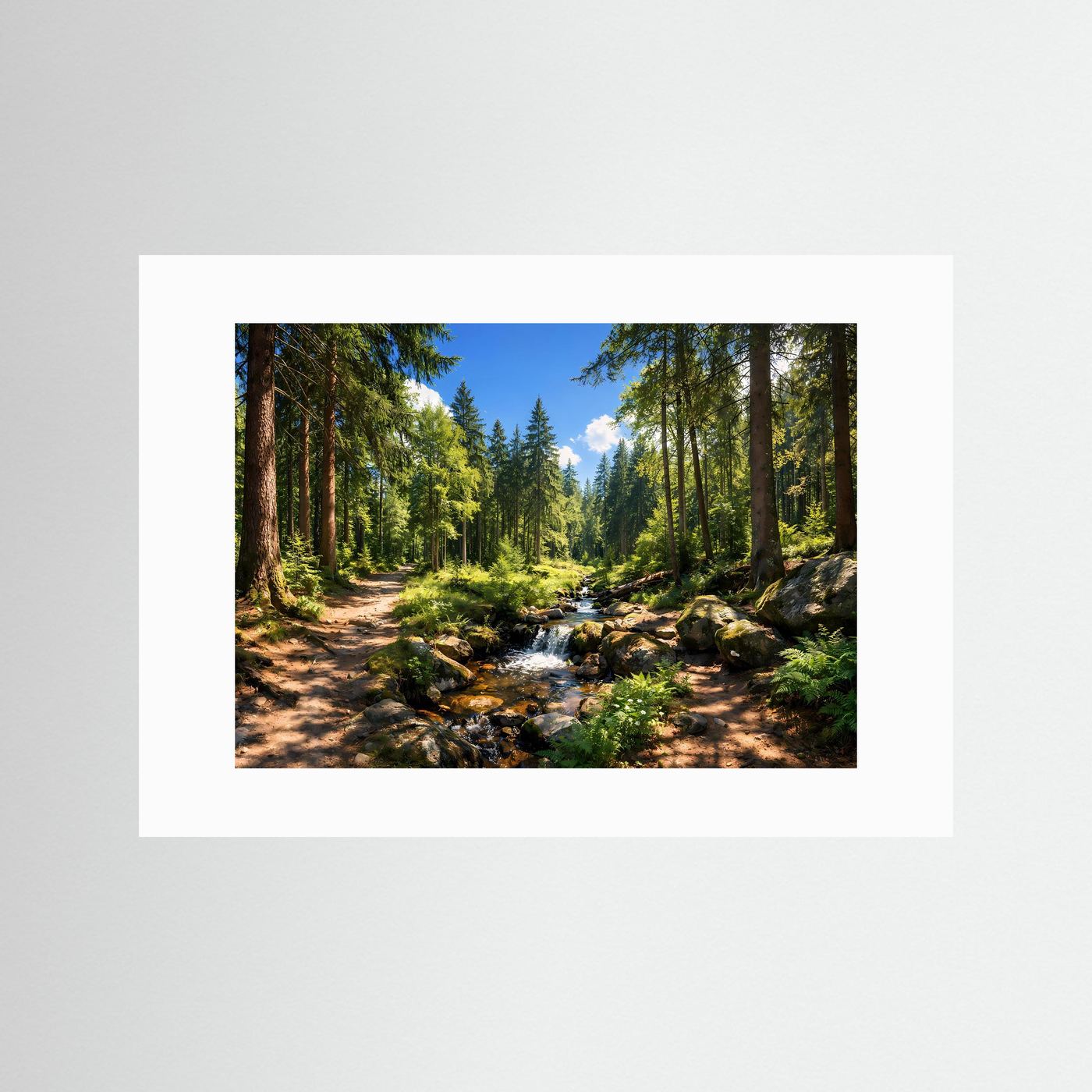 Idyllischer Waldfluss im Sonnenschein | Natur & Landschaft Poster Querformat
