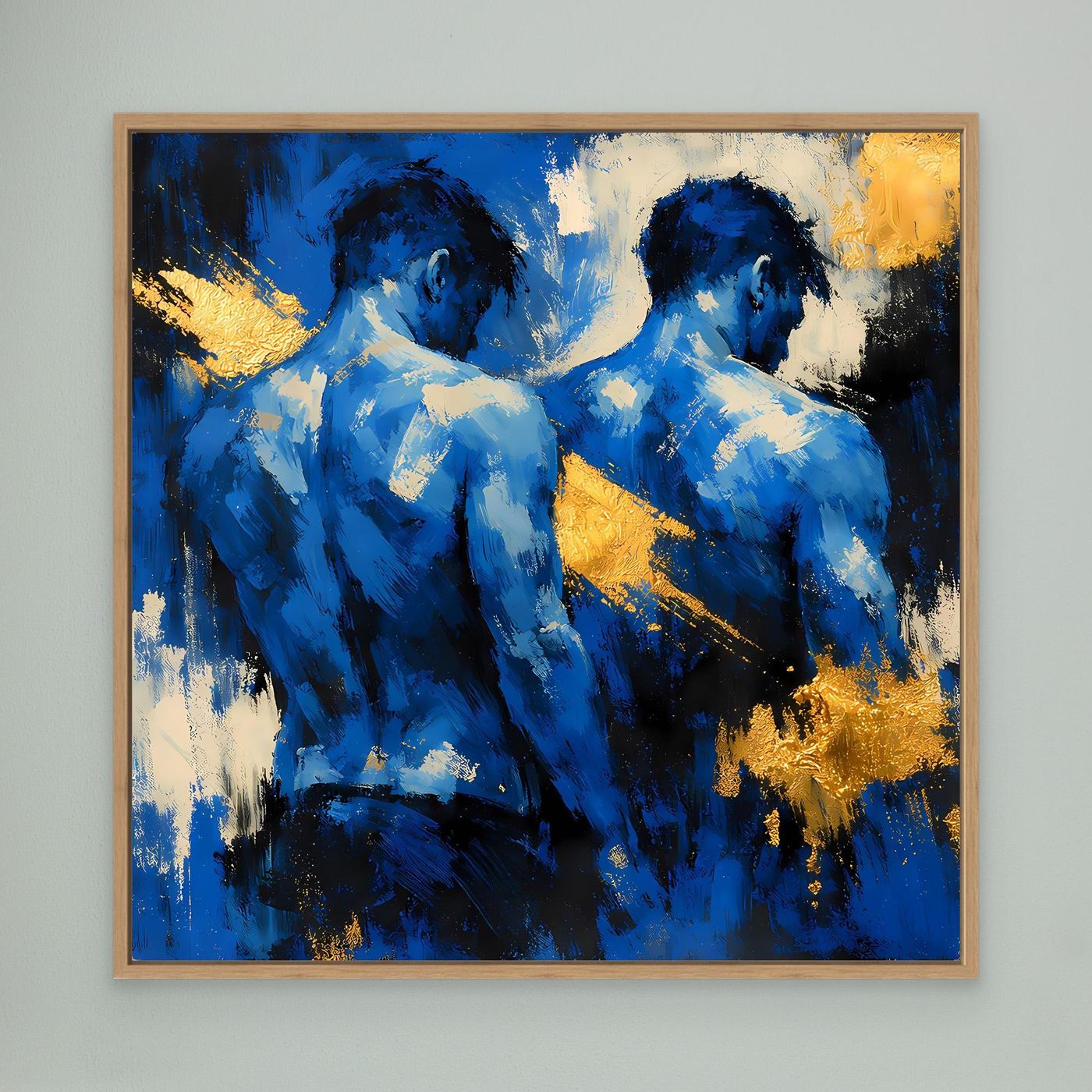 Leinwand Zwei Brüder in Blau | Abstraktes Männlicher Rücken Wandbild Gold