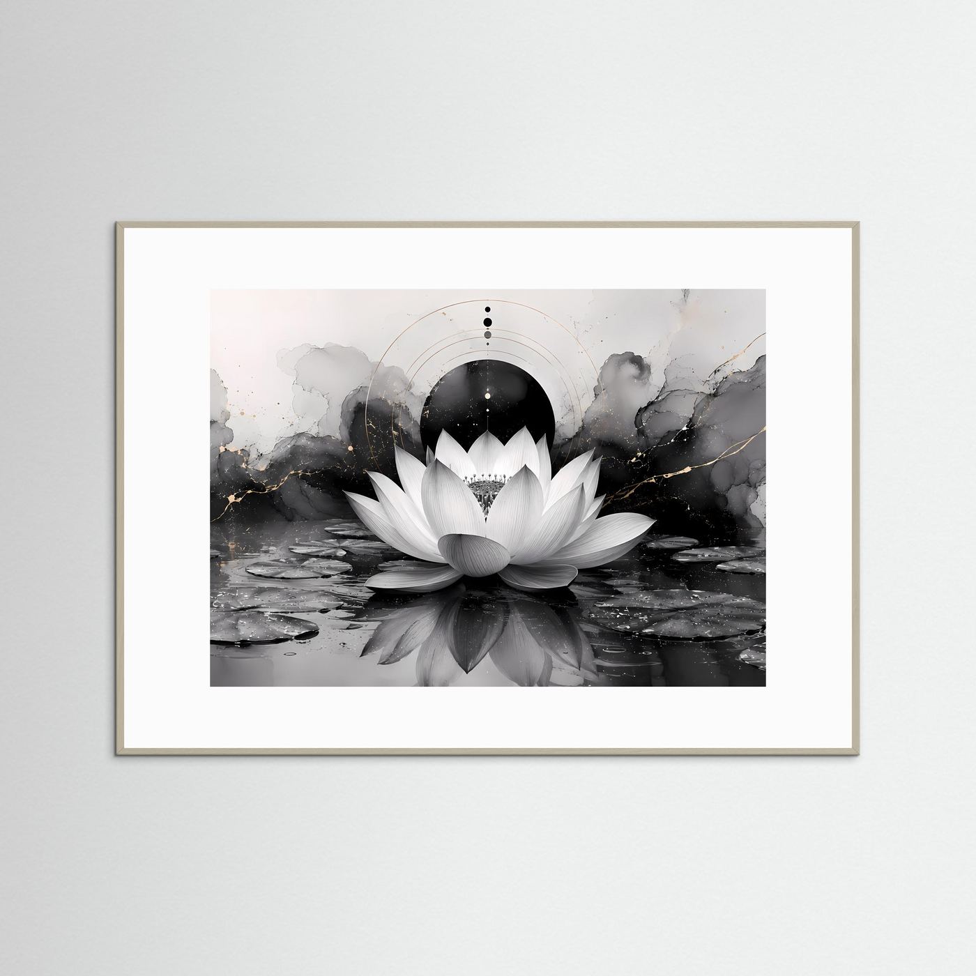 Weiße Lotusblüte in Schwarz & Gold | Elegante Zen Kunst
