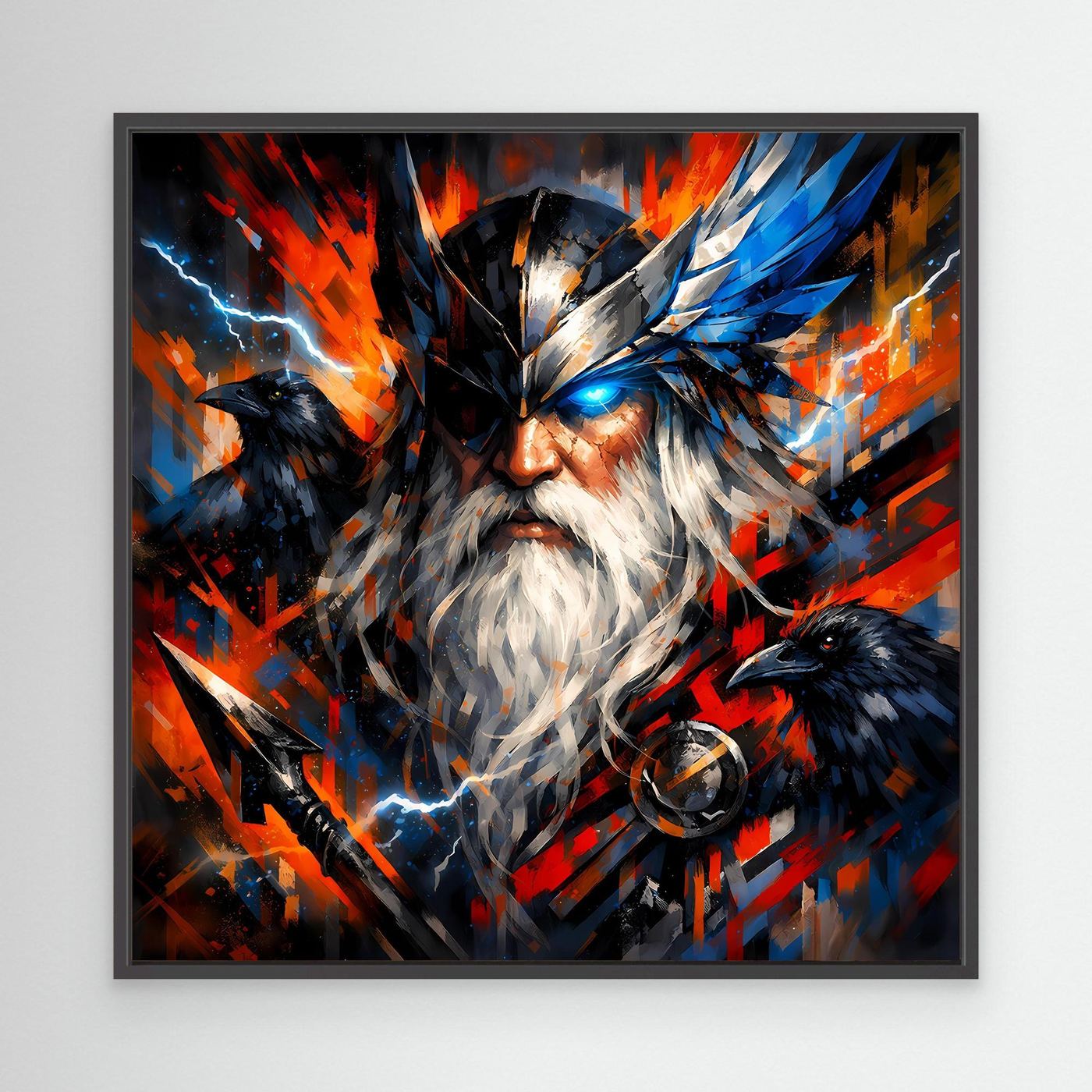 Leinwand Odin der Göttervater mit Raben | Modernes Nordisches Mythologie Wandbild