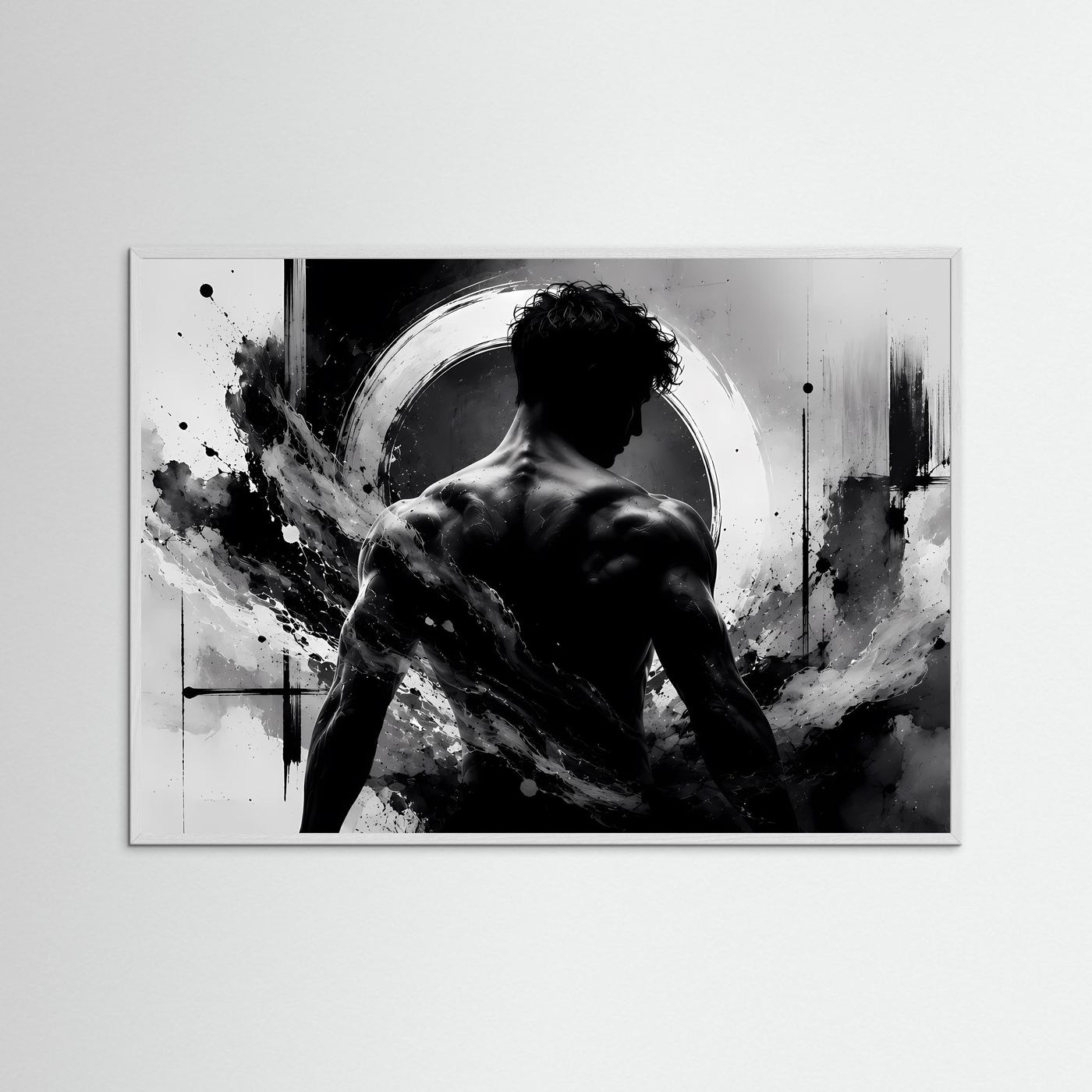 Männer Silhouette Poster Schwarz Weiß | Abstrakte Körperkunst | Monochrome Moderne Wandkunst | Minimalistisches Wandbild