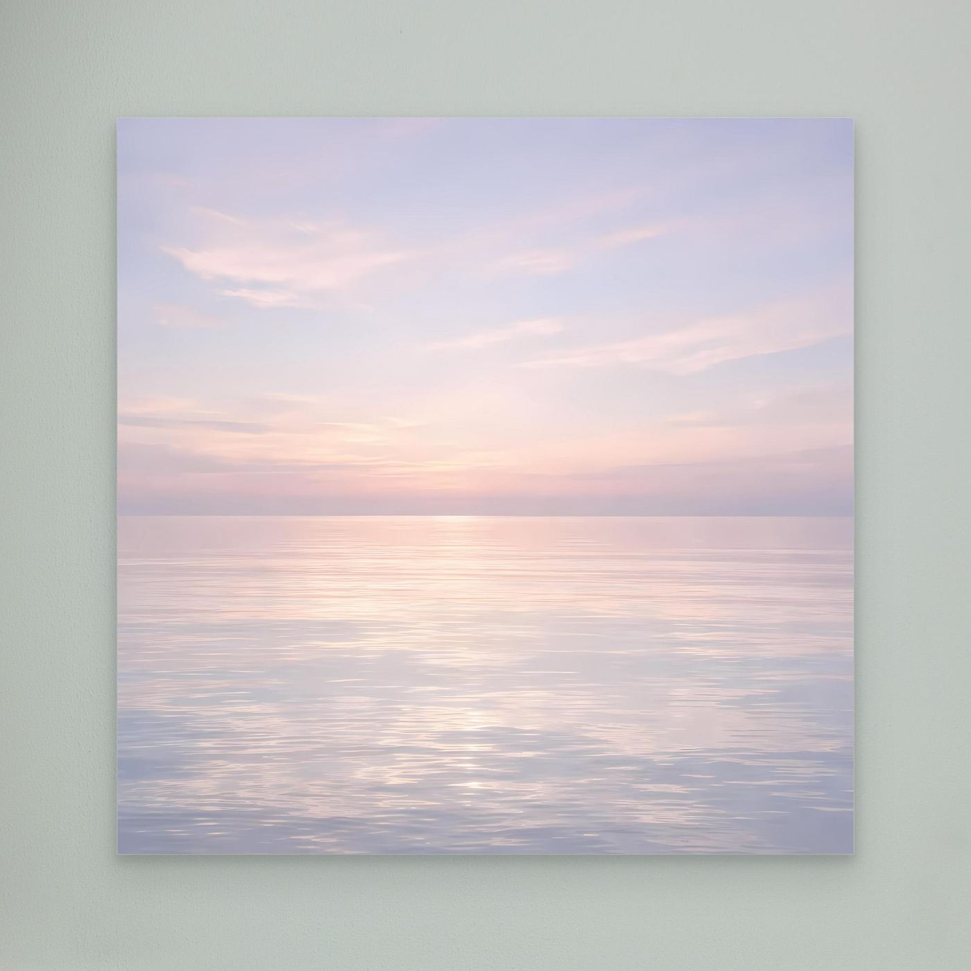 Quadratisches Leinwandbild Meer bei Sonnenuntergang mit ruhiger Reflexion in Pastell