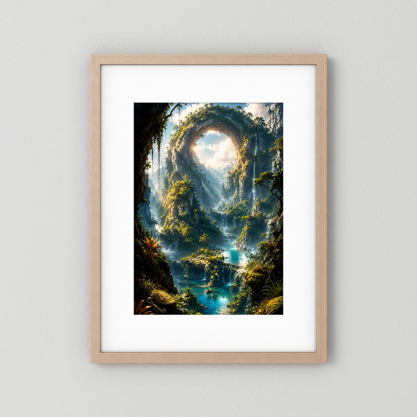 Mystisches Felsentor im Dschungel | Türkise Wasserfälle & verborgene Bergwelt | Poster Hochformat