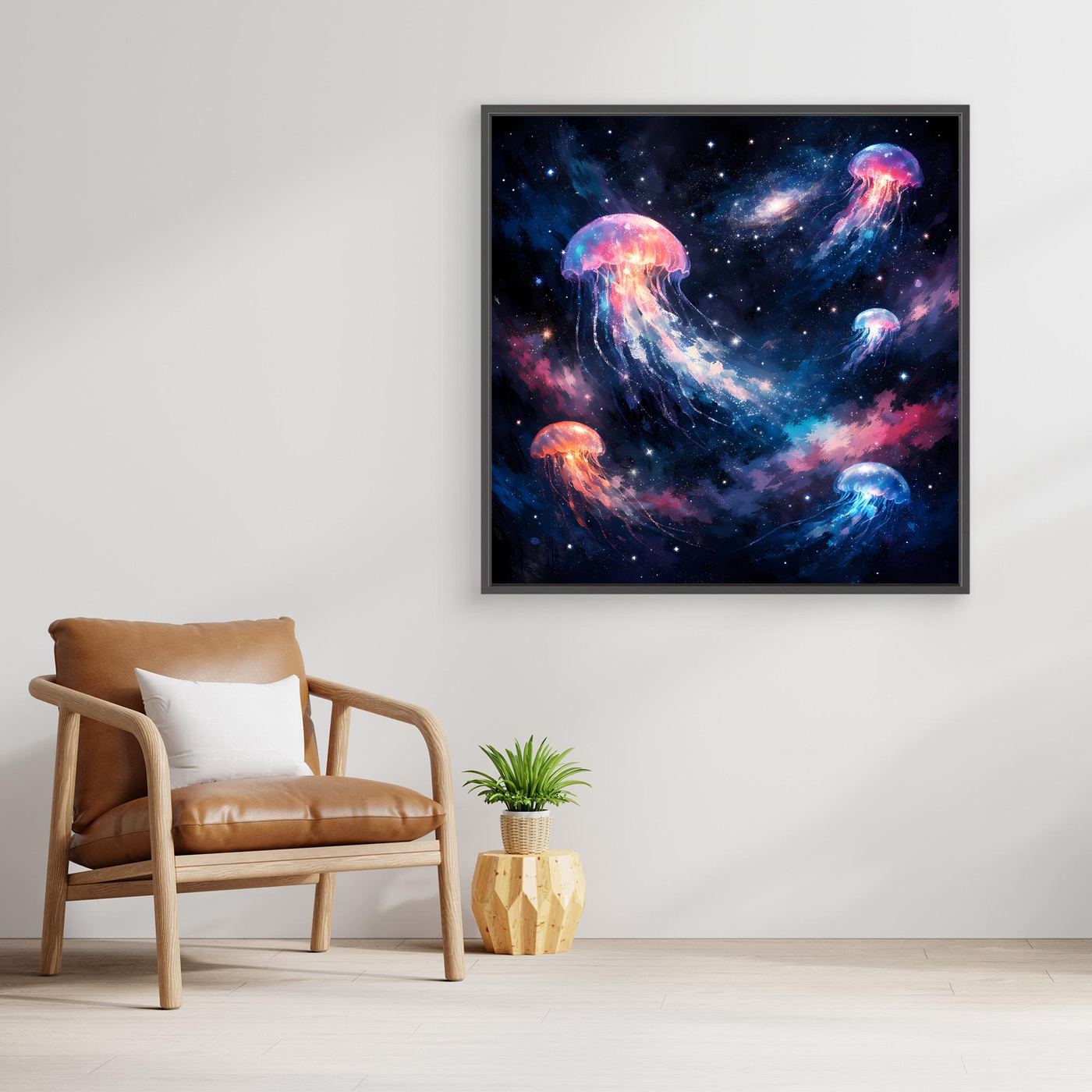 Leinwand Leuchtende Qualle im Tiefsee-Leuchten | Abstraktes Maritimes Wandbild