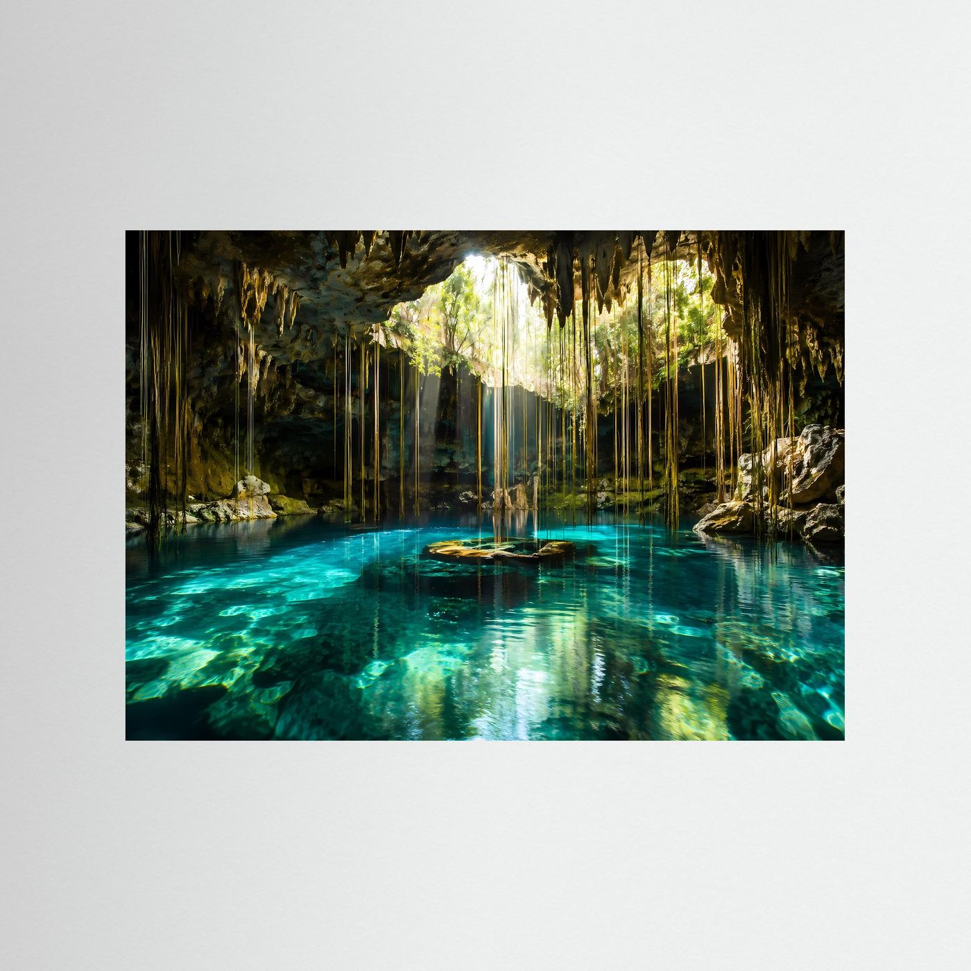 Cenote Poster | Türkise Höhle Wandbild | Tropische Lagune Kunst | Mystische Natur Landschaft | Leinwand Dschungel Deko