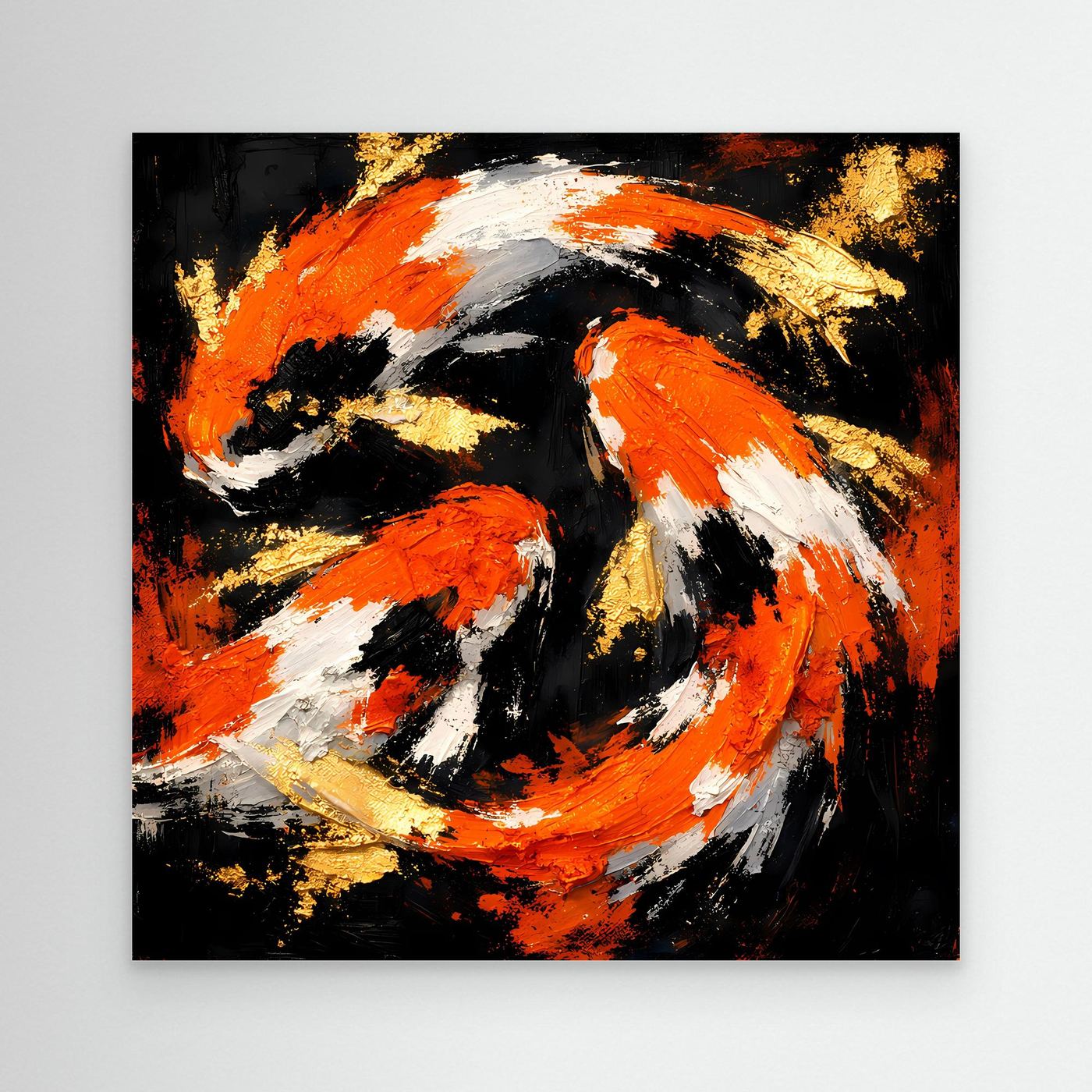 Leinwand Dynamische Koi-Karpfen | Abstraktes Yin Yang Wandbild Gold Orange