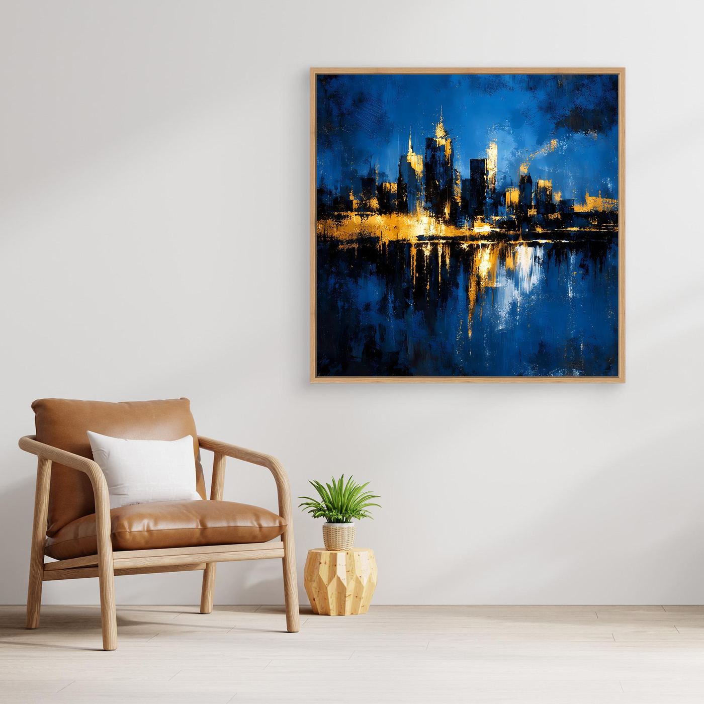 Leinwand Goldene Skyline bei Nacht | Modernes Abstraktes New York Wandbild