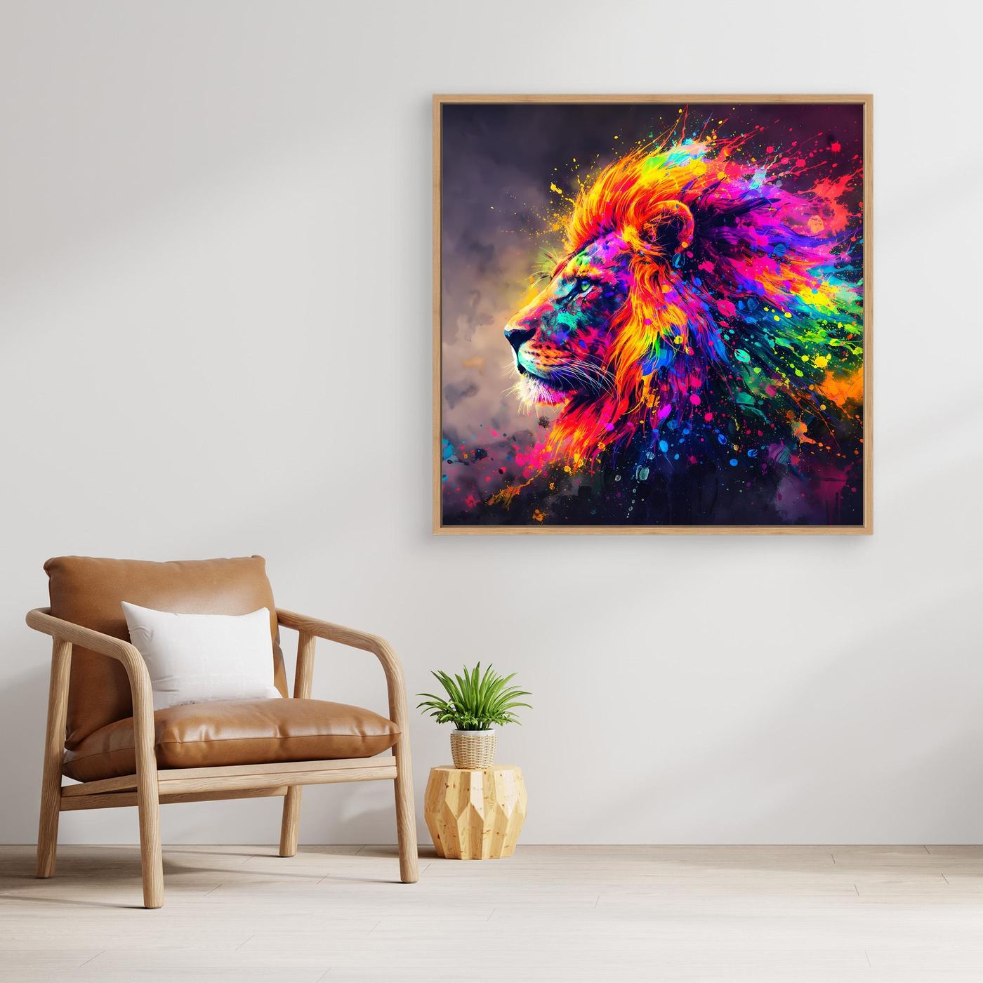 Leinwandbild Majestätischer Löwe | Abstraktes Pop-Art Löwen Wandbild auf Keilrahmen