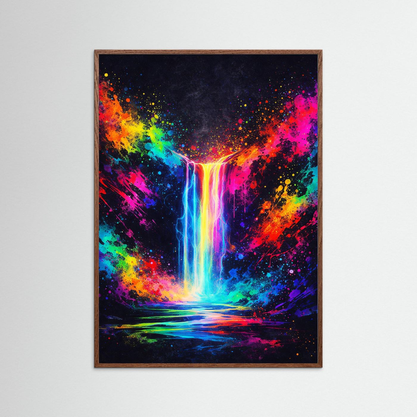 Poster Neon Wasserfall Abstrakt | Buntes Farbexplosion Wandbild