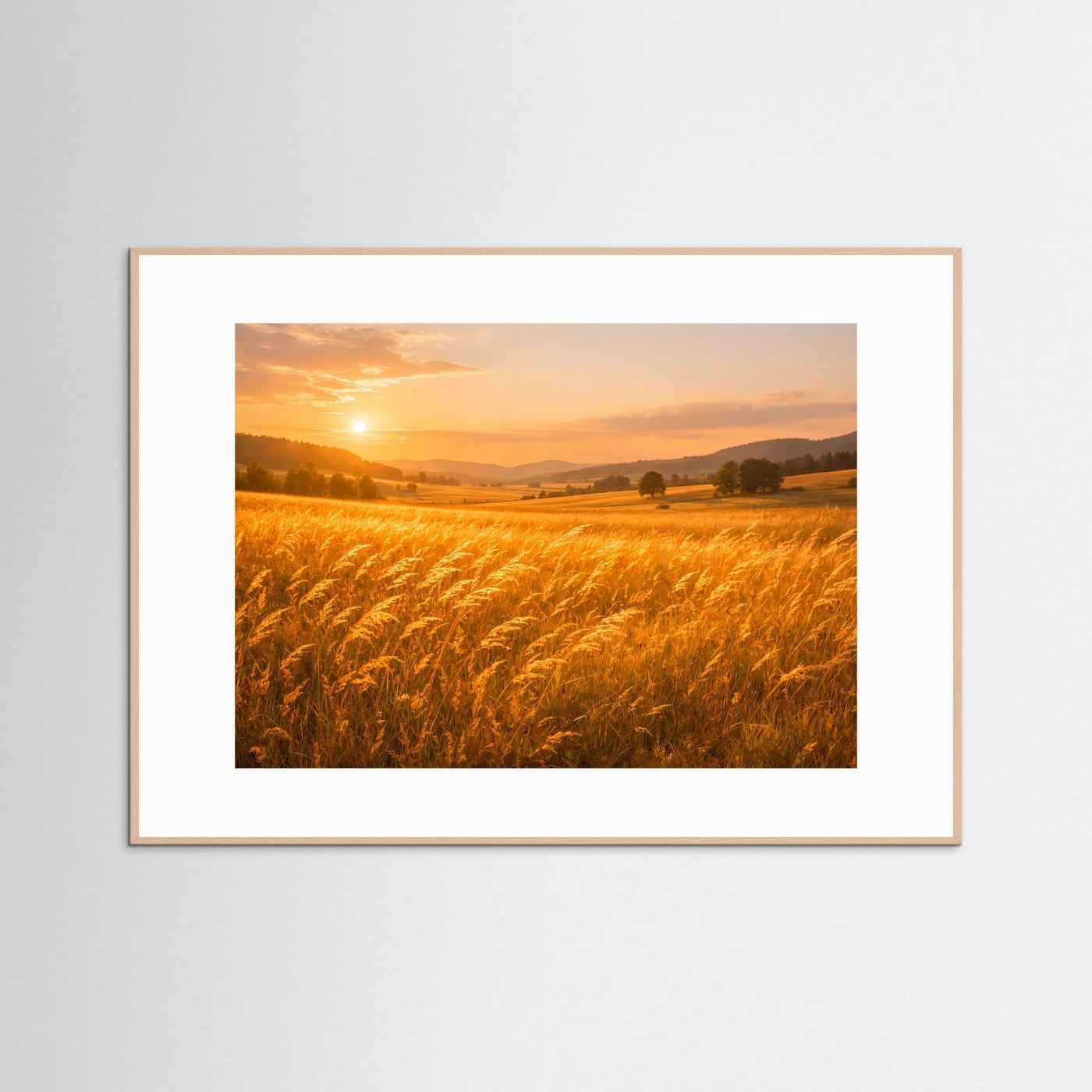 Goldenes Weizenfeld Poster | Sonnenuntergang Landschaft Wandbild | Natur Fotografie | Warme Sommerlandschaft für Wohnzimmer