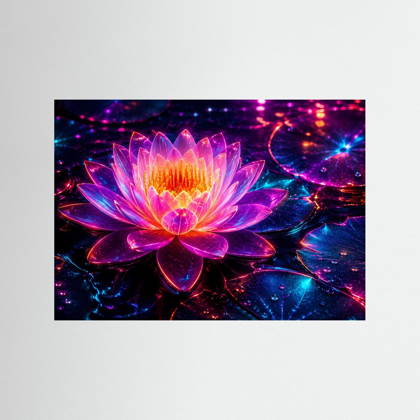 Neon Lotus Poster | Leuchtende Lotusblüte Wandbild | Futuristische Wasserlilie | Pink Blau Fantasy Kunst | Moderne Wall Art