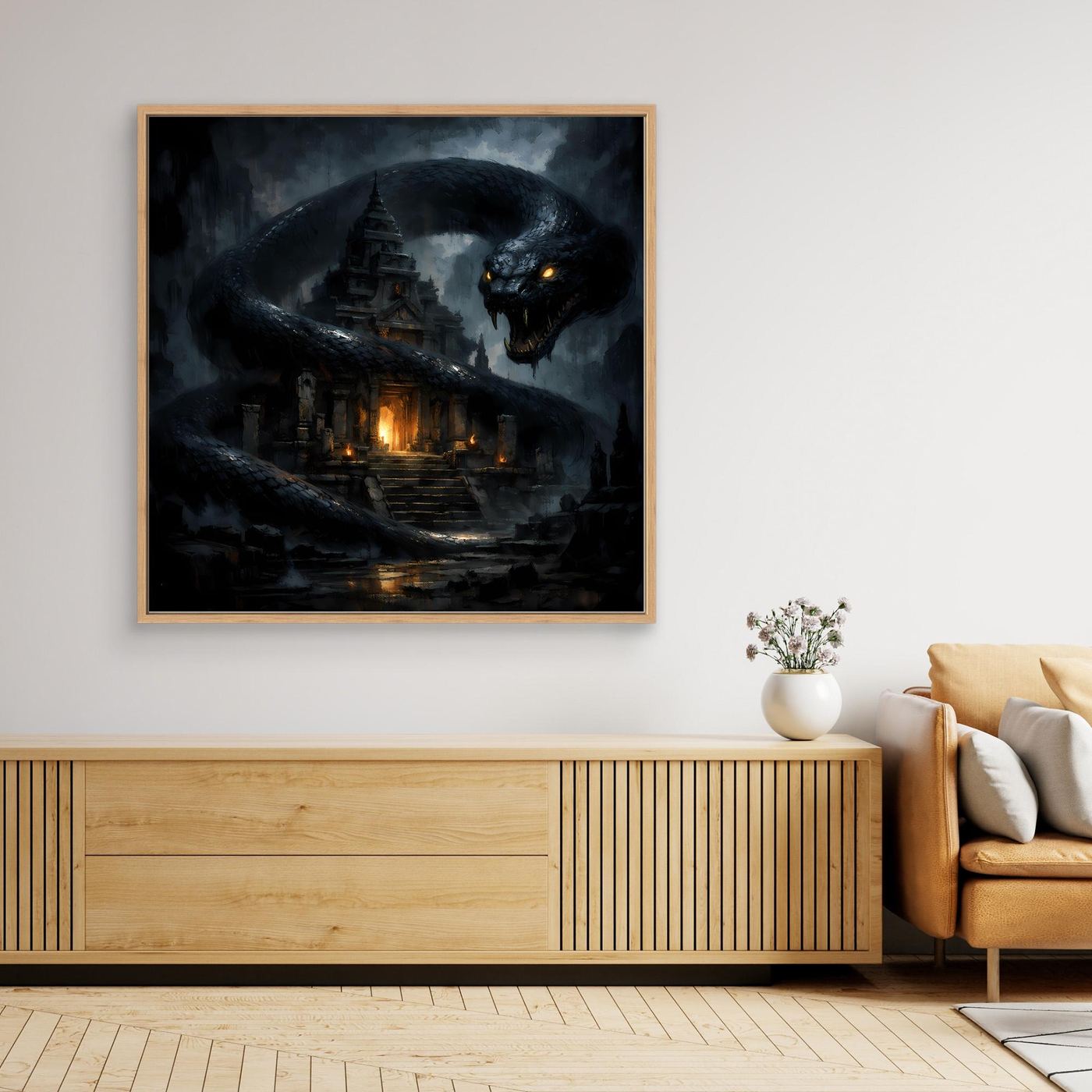Leinwand Wächter des Tempels | Mystische Riesenschlange Fantasy Wandbild