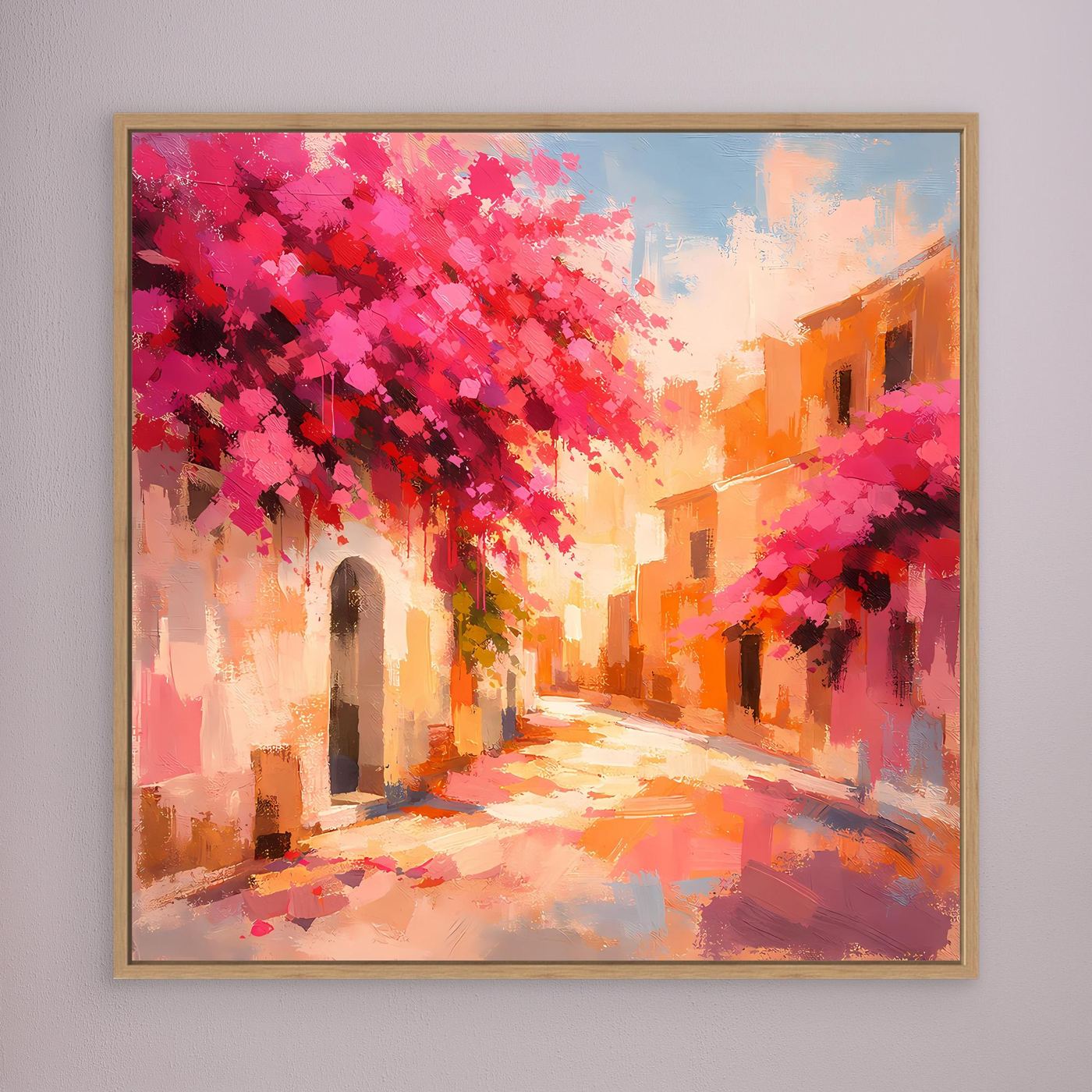 Leinwand Mediterrane Gasse im Blütenrausch | Abstraktes Italien Wandbild