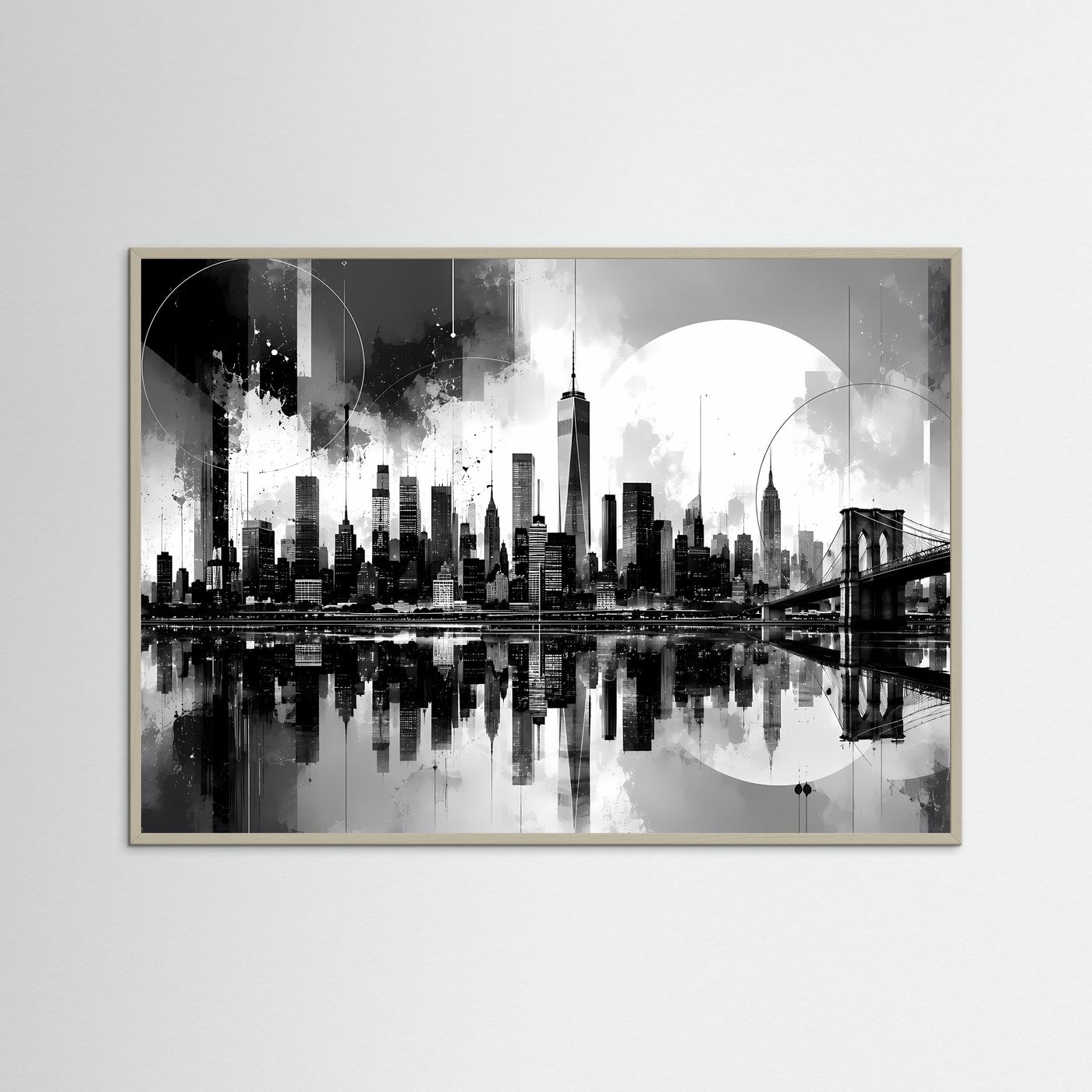 New York Skyline Poster Schwarz Weiß | Moderne City Wandkunst | Manhattan Skyline mit Brooklyn Bridge | Minimalistische Fine Art