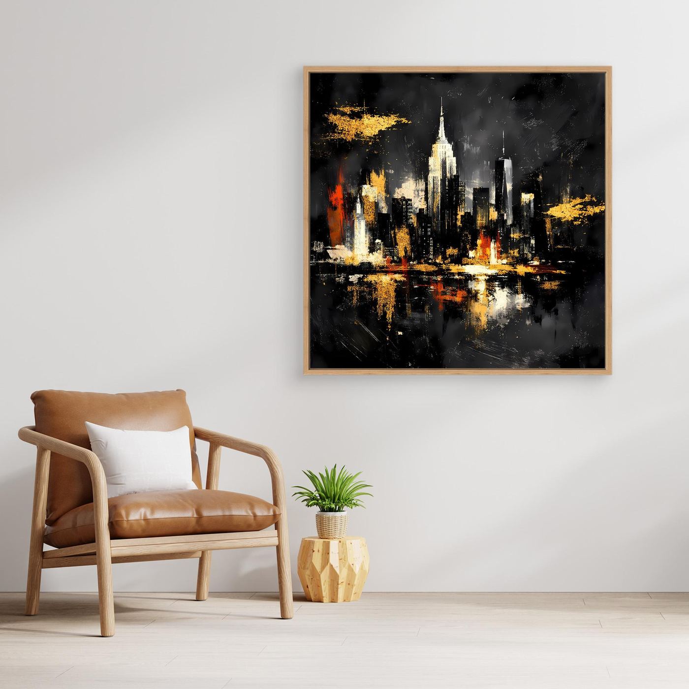 Leinwand Goldene New York Skyline bei Nacht | Abstraktes NYC Wandbild Modern