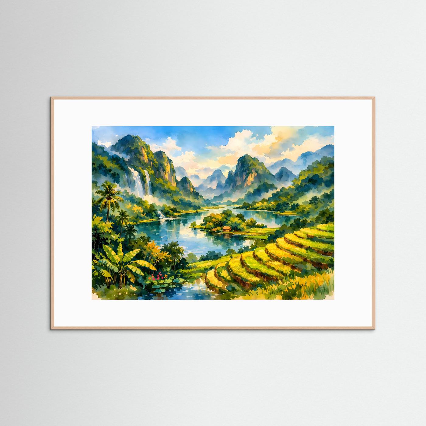 Malerische Reisterrassen am Fluss | Asien Natur & Landschaft Poster Querformat