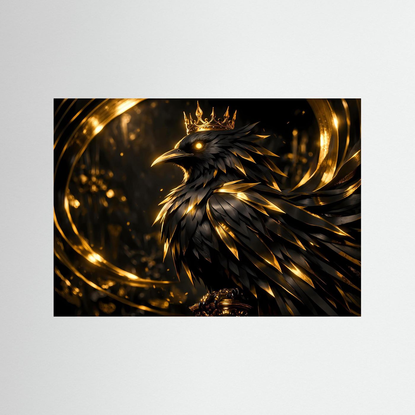 Majestätischer Rabe mit goldener Krone | Edles Fantasy Poster Querformat