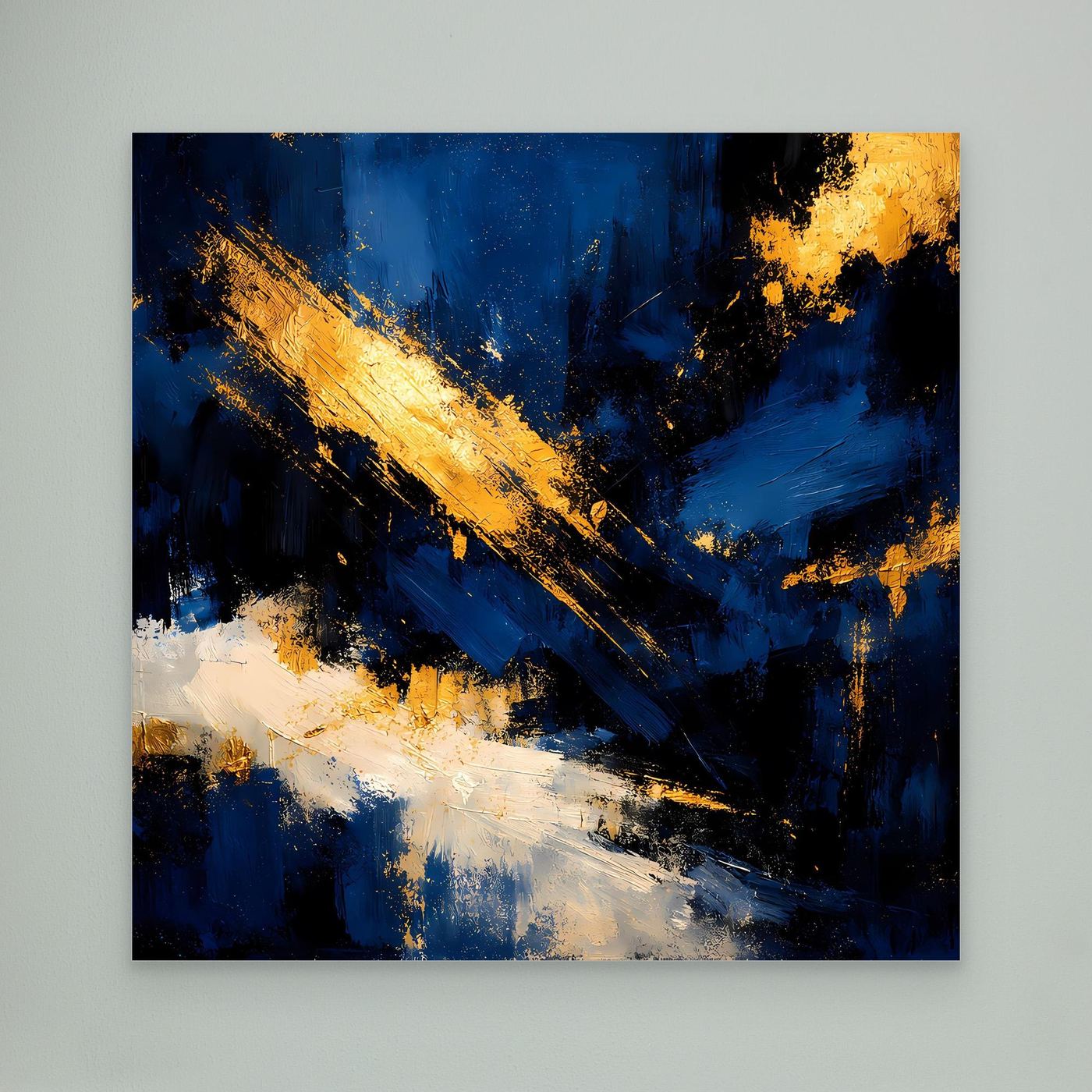 Leinwand Abstraktes Universum in Dunkelblau und Gold | Modernes Expressionistisches Wandbild