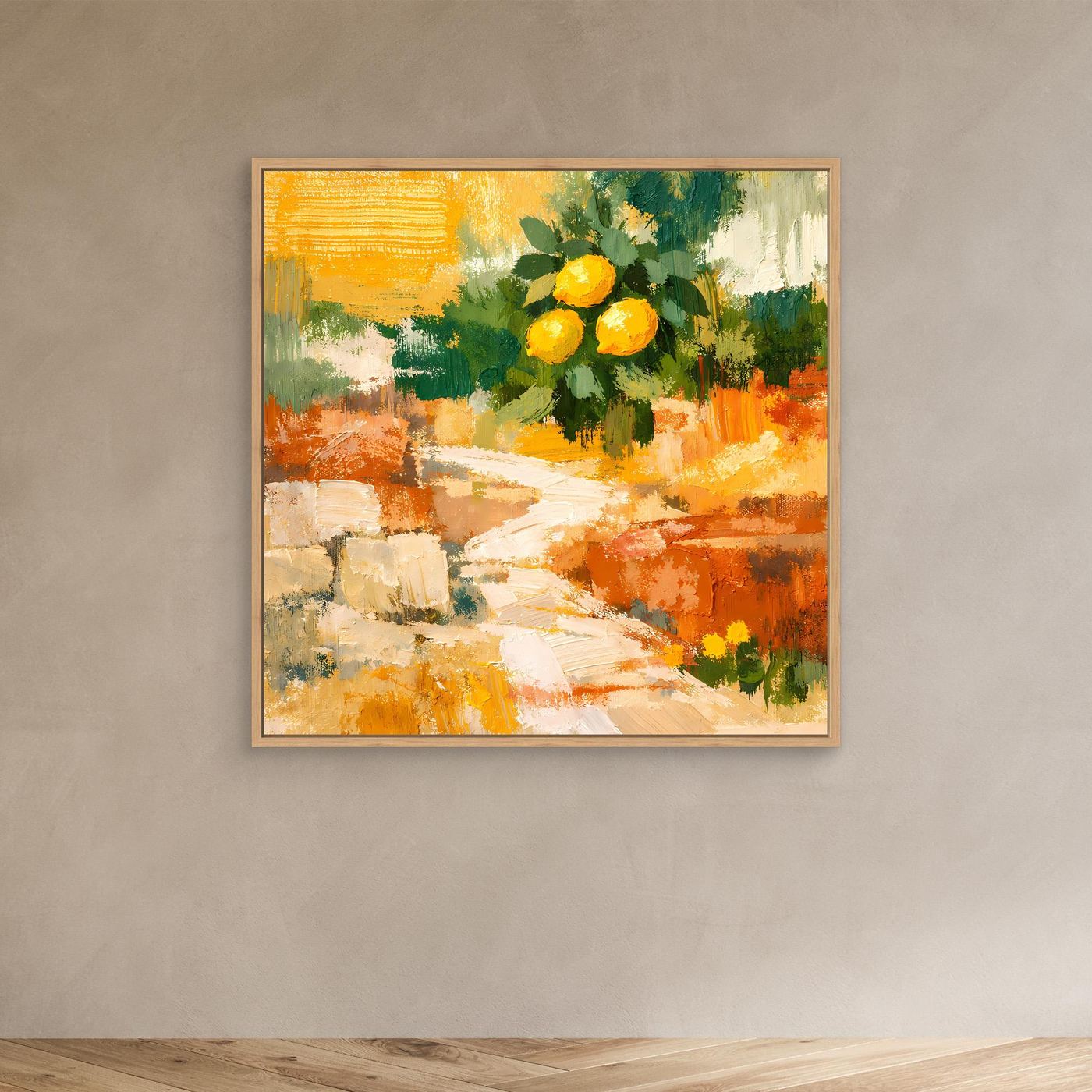 Leinwand Mediterraner Zitronenzweig im Sonnenlicht | Abstraktes Stillleben Wandbild