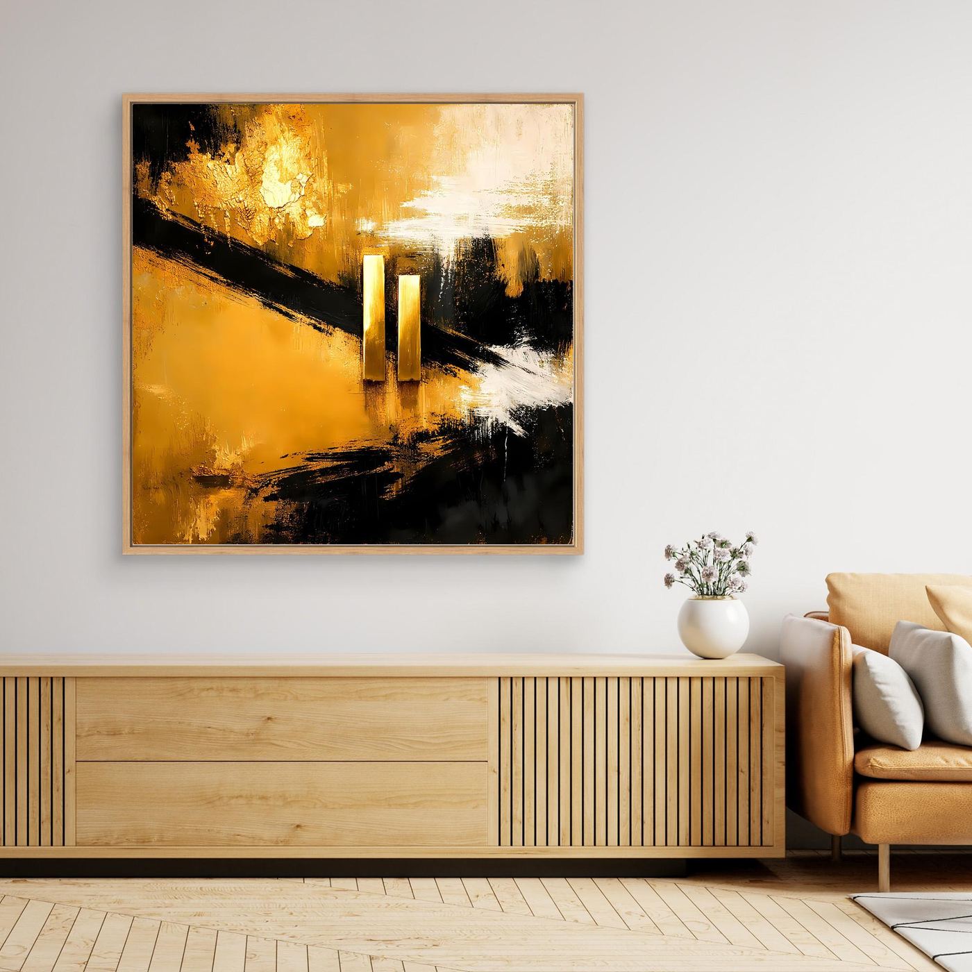 Leinwand Abstrakte Geometrie in Gold und Schwarz | Modernes Minimalistisches Wandbild