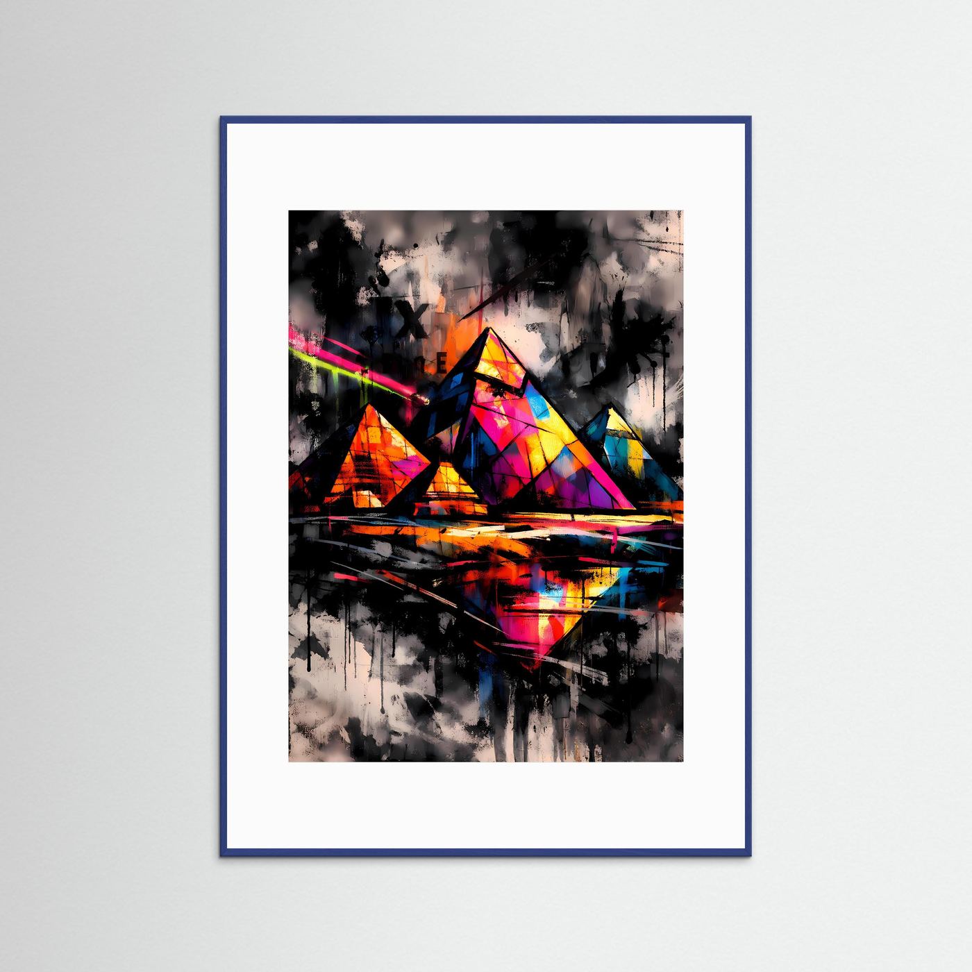 The Neon Pyramids | Luxuriöses Pyramiden Poster in Bunt & Schwarz | Abstraktes Ägypten Kunstposter Hochformat