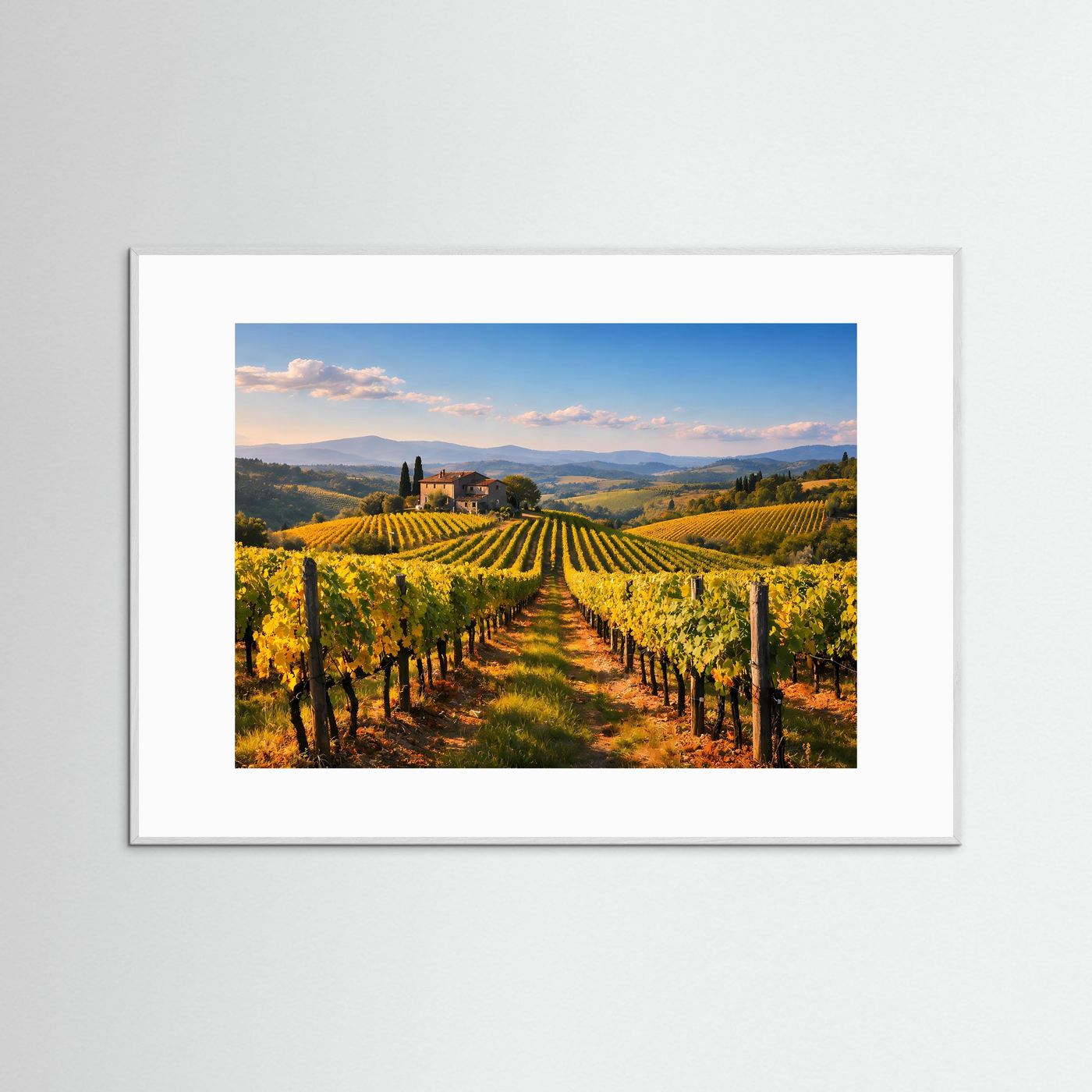 Querformatiges Weinberg-Panorama-Poster mit weißem Rahmen
