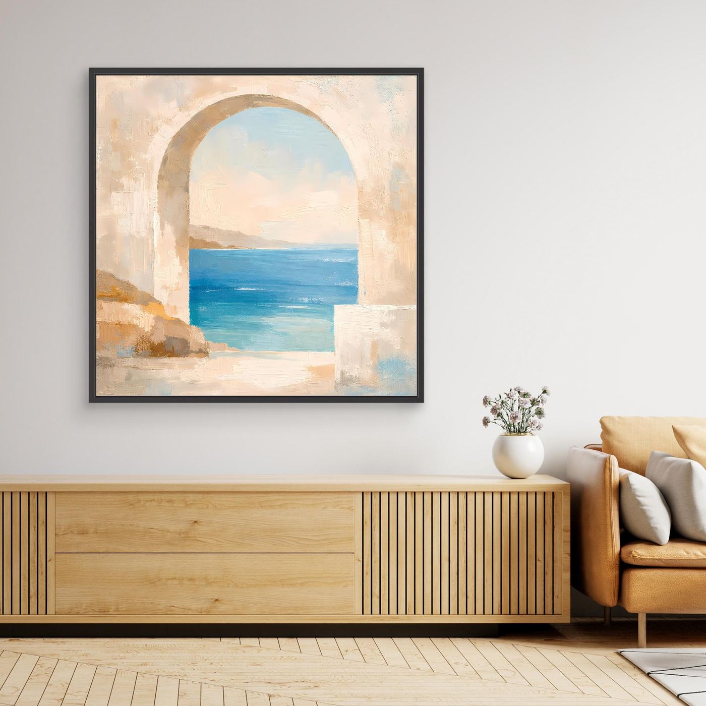 Leinwand Mediterraner Torbogen mit Meerblick | Abstraktes Ozean Wandbild