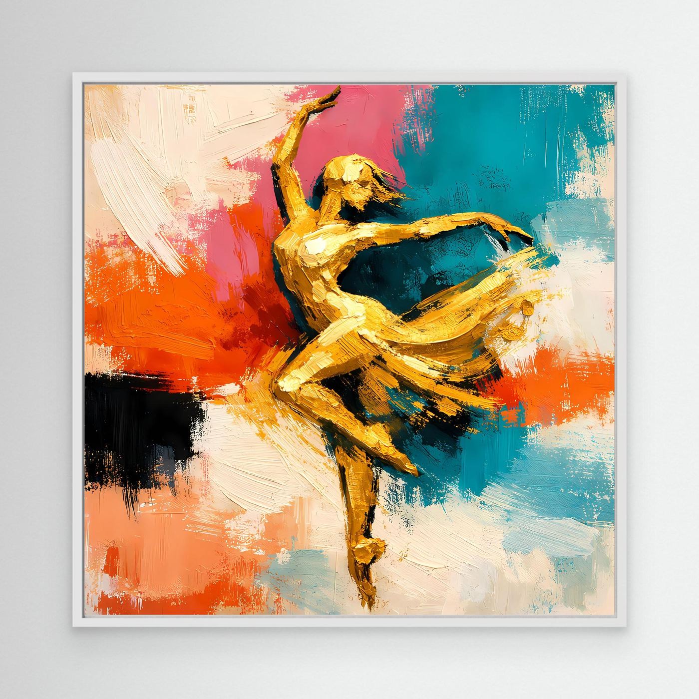 Leinwand Elegante Goldene Tänzerin im Flug | Abstraktes Ballett & Modern Art Wandbild