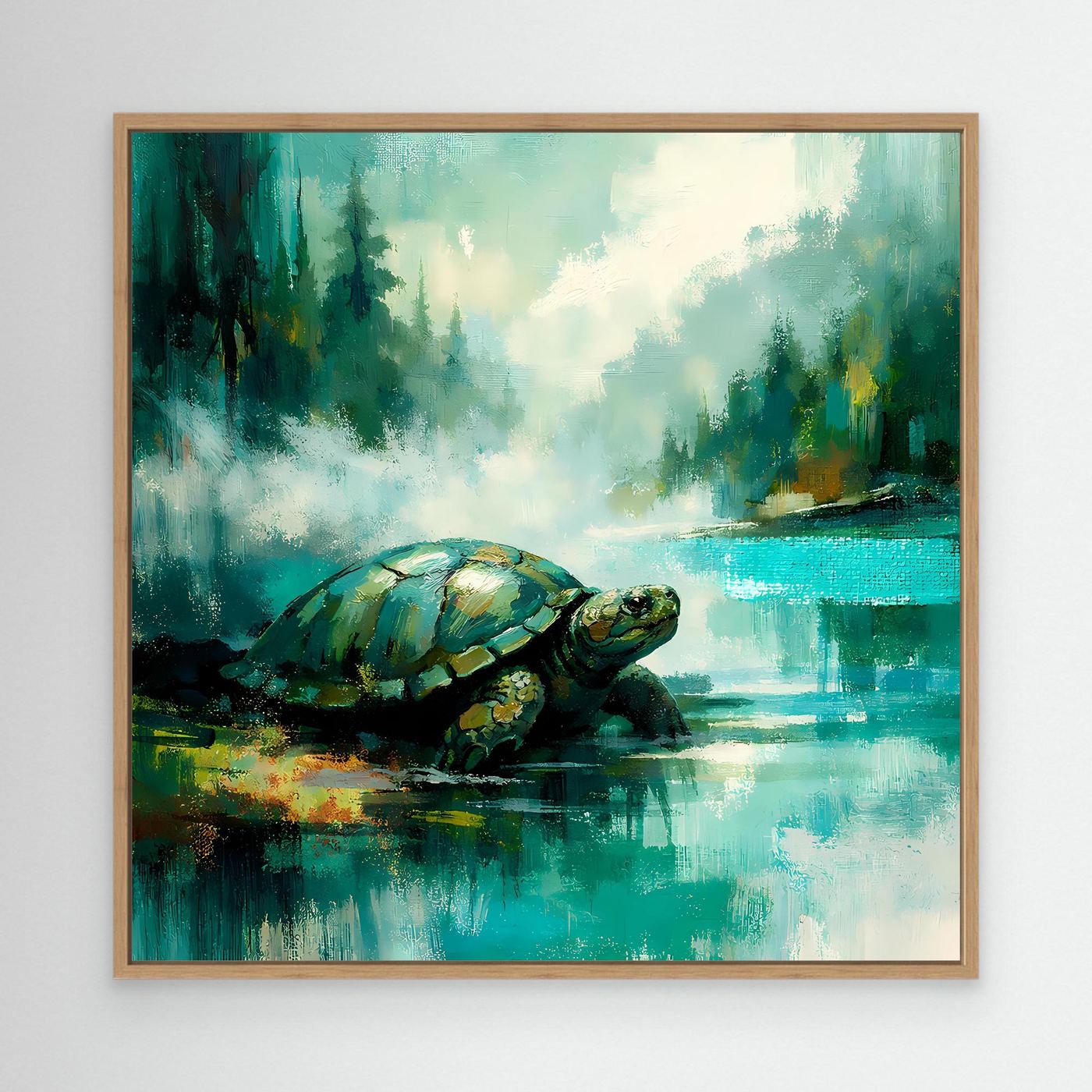 Leinwand Mystische Schildkröte am See | Abstraktes Natur & Tier Wandbild