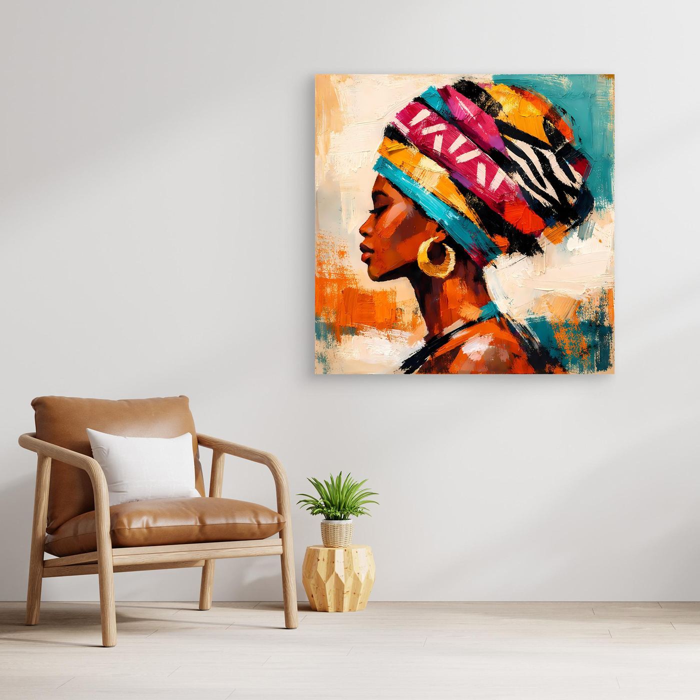 Leinwand Afrikanische Schönheit mit Kopftuch | Abstraktes Modern Art Porträt Wandbild